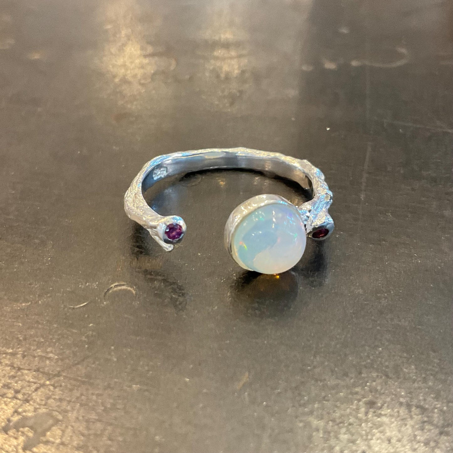 Sterling Silver Handmade rainbow  Opal amethyst dainty twig ring 5 6 7