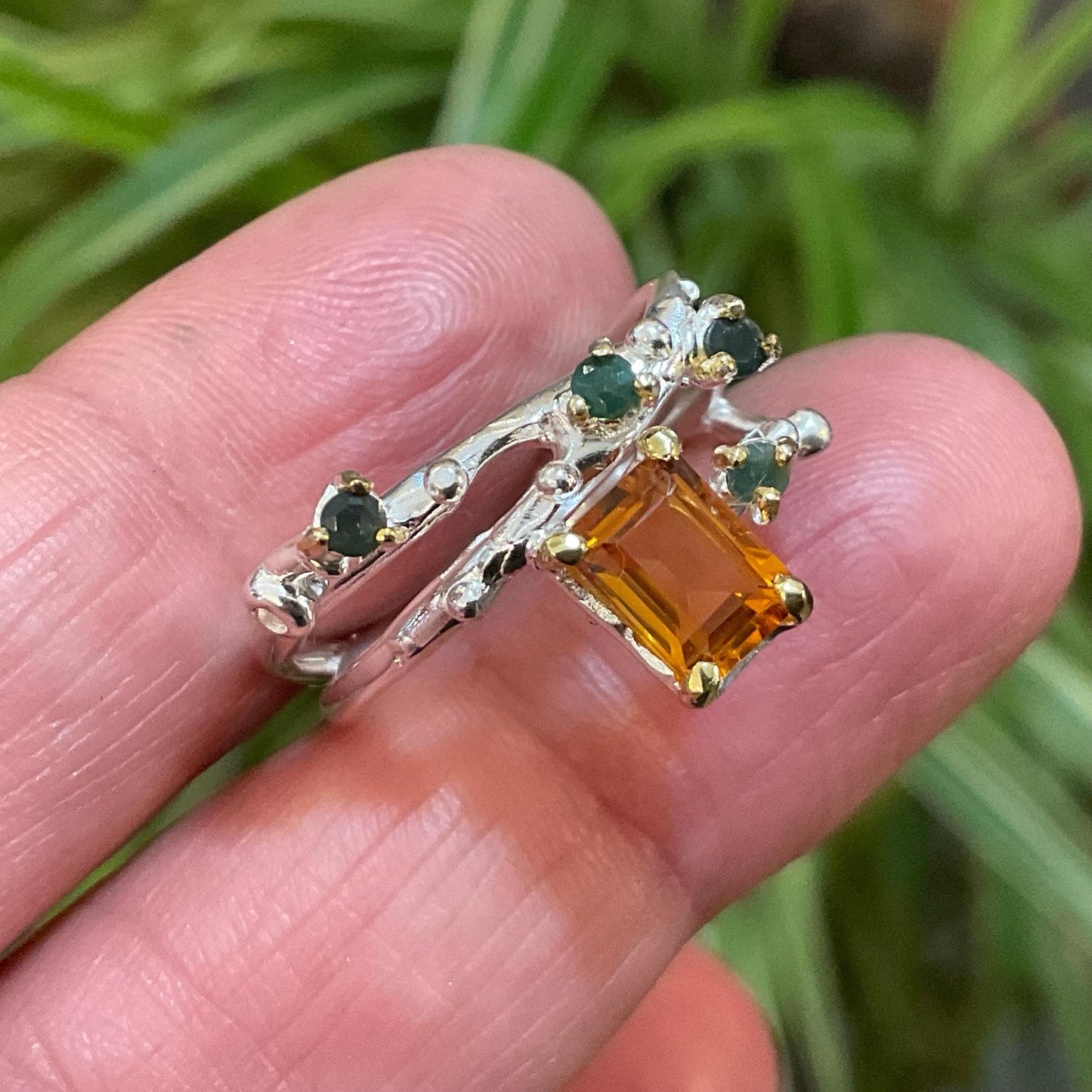 sterling silver natural citrine baguette cut band abstract ring 7