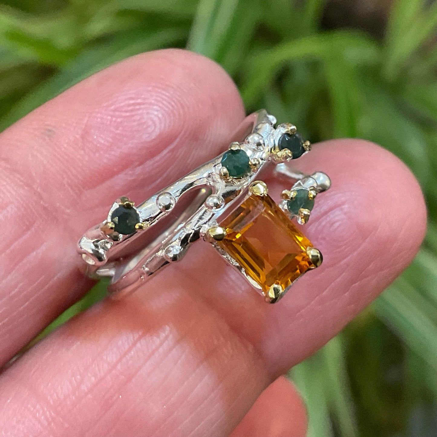sterling silver natural citrine baguette cut band abstract ring 7
