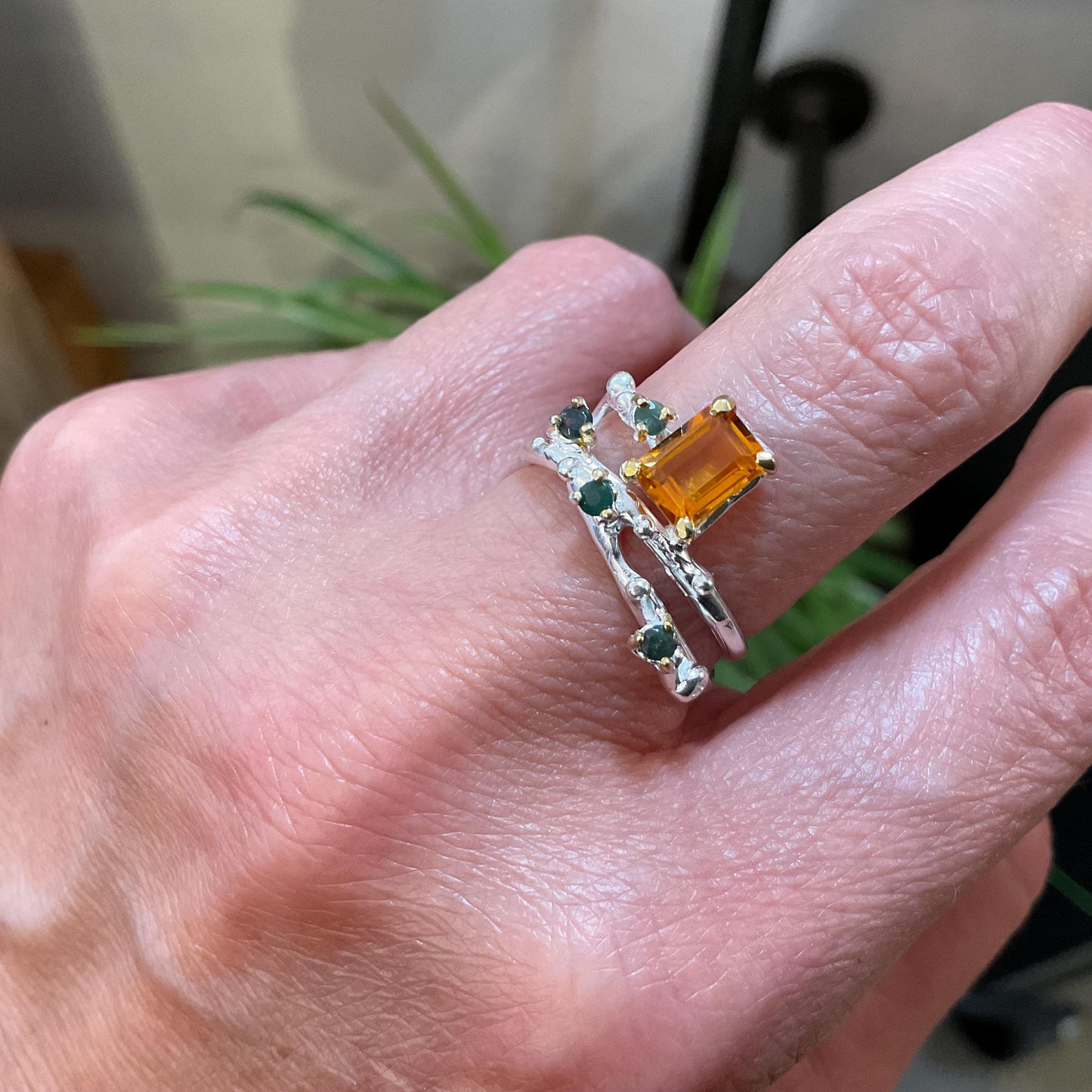 sterling silver natural citrine baguette cut band abstract ring 7