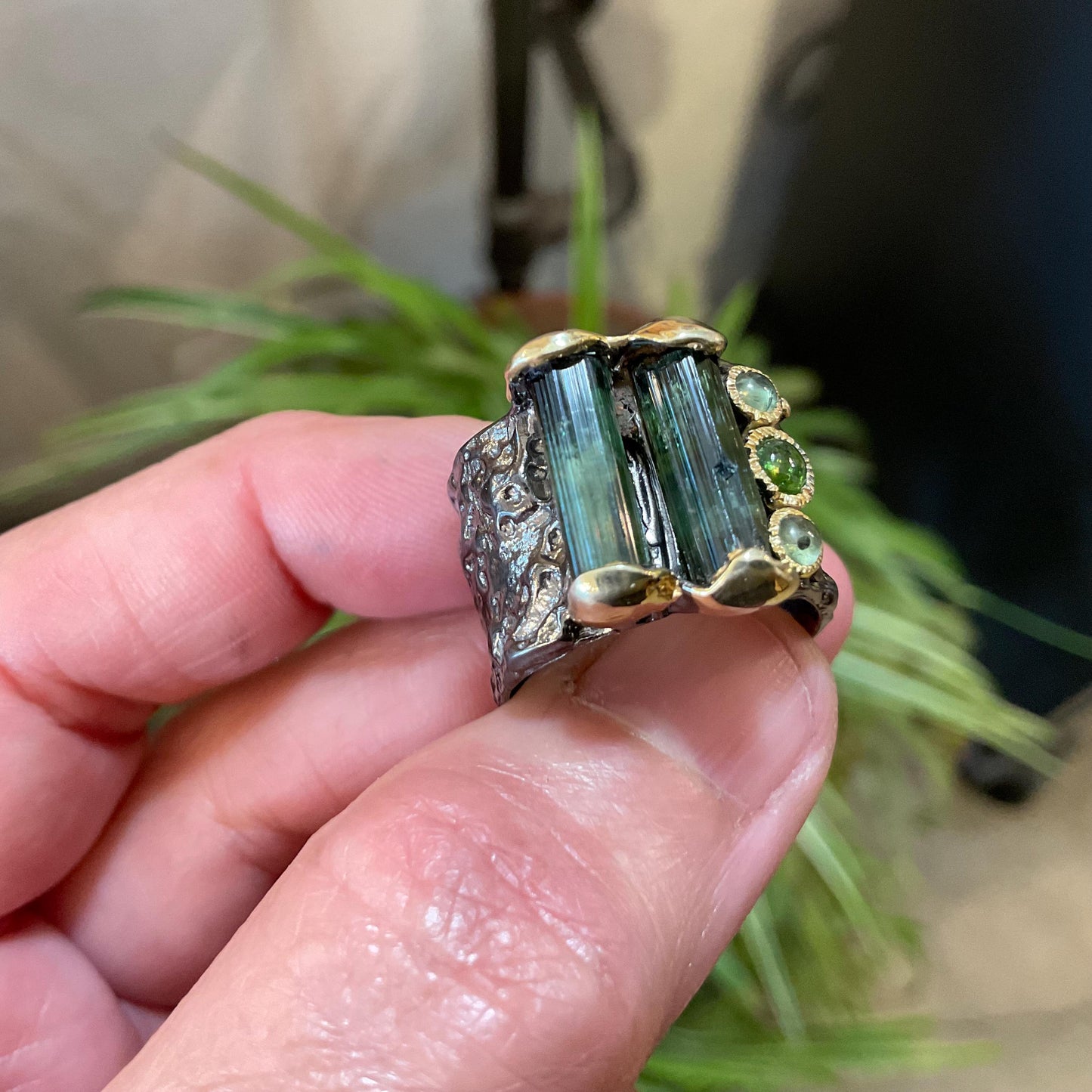 Sterling Silver Natural Green tourmaline peridot  band Ring 8