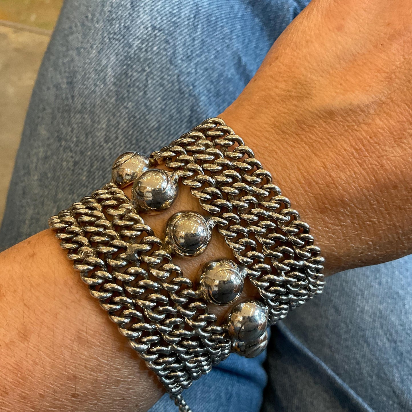 sterling silver modernist vintage dome heavy chain link wide Bracelet