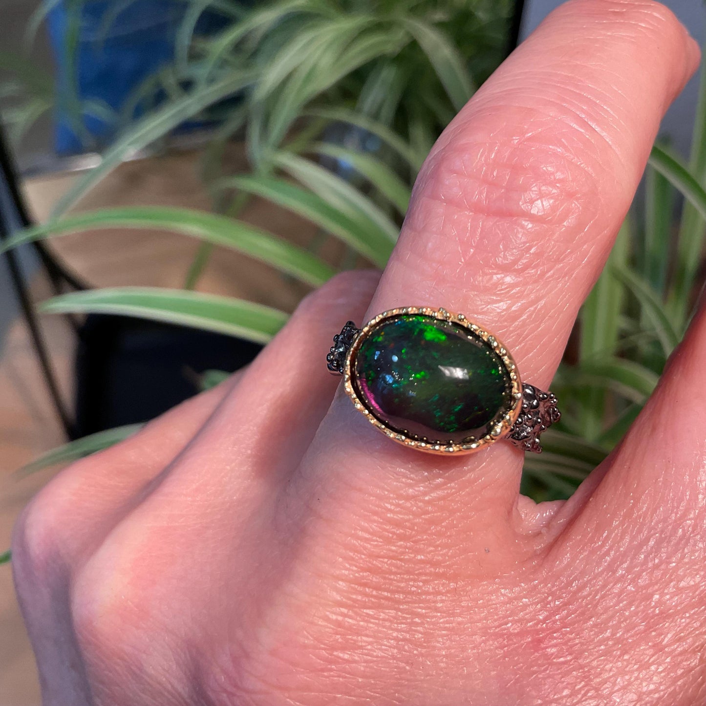 Natural black  fire opal Sterling Silver Ring 7