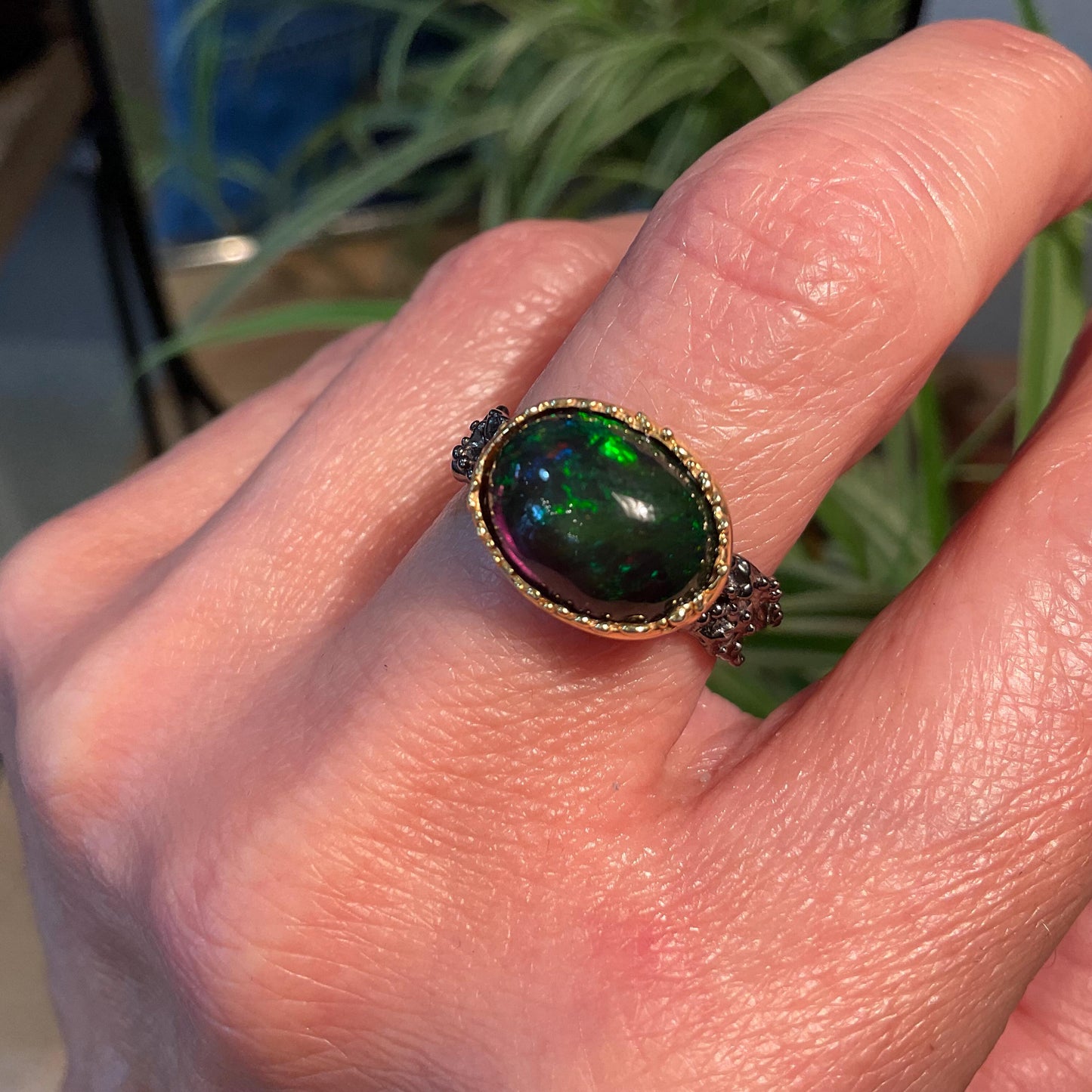 Natural black  fire opal Sterling Silver Ring 7