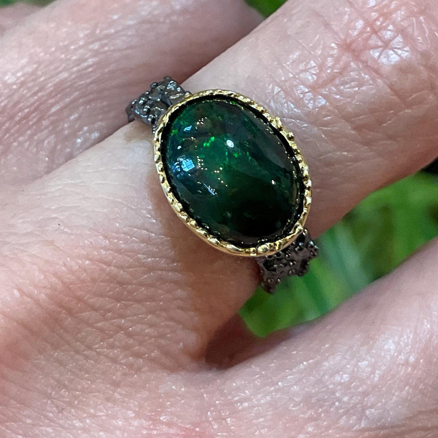 Natural black  fire opal Sterling Silver Ring 7