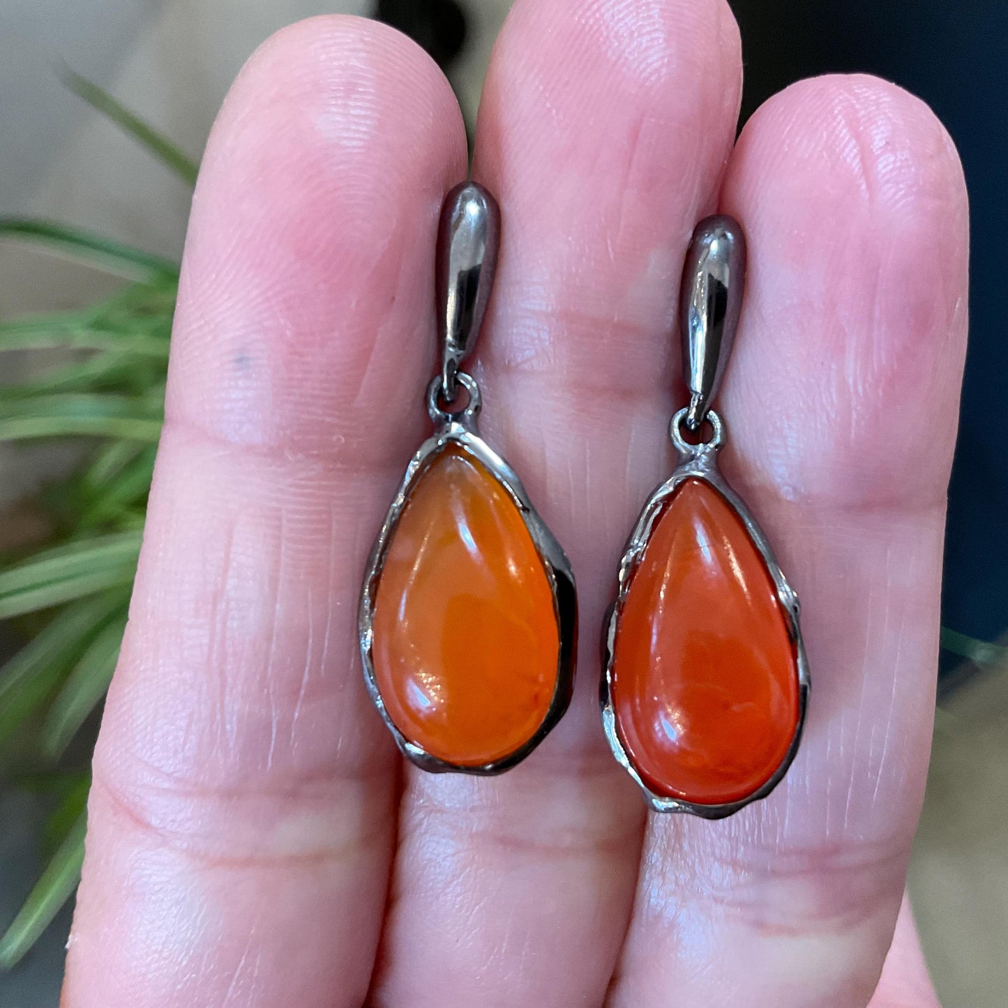 Artisan Sterling Silver carnelian stud dangle earrings