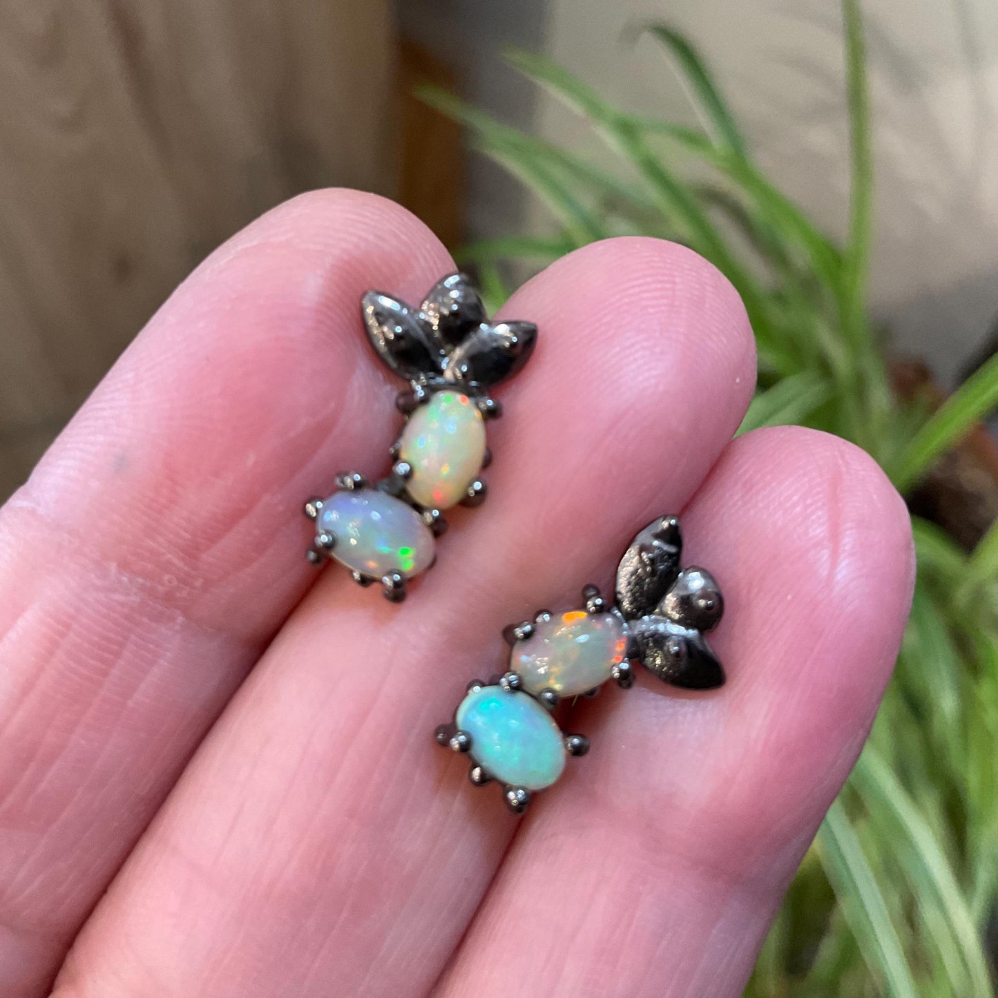 sterling silver rainbow natural opal Stud earrings