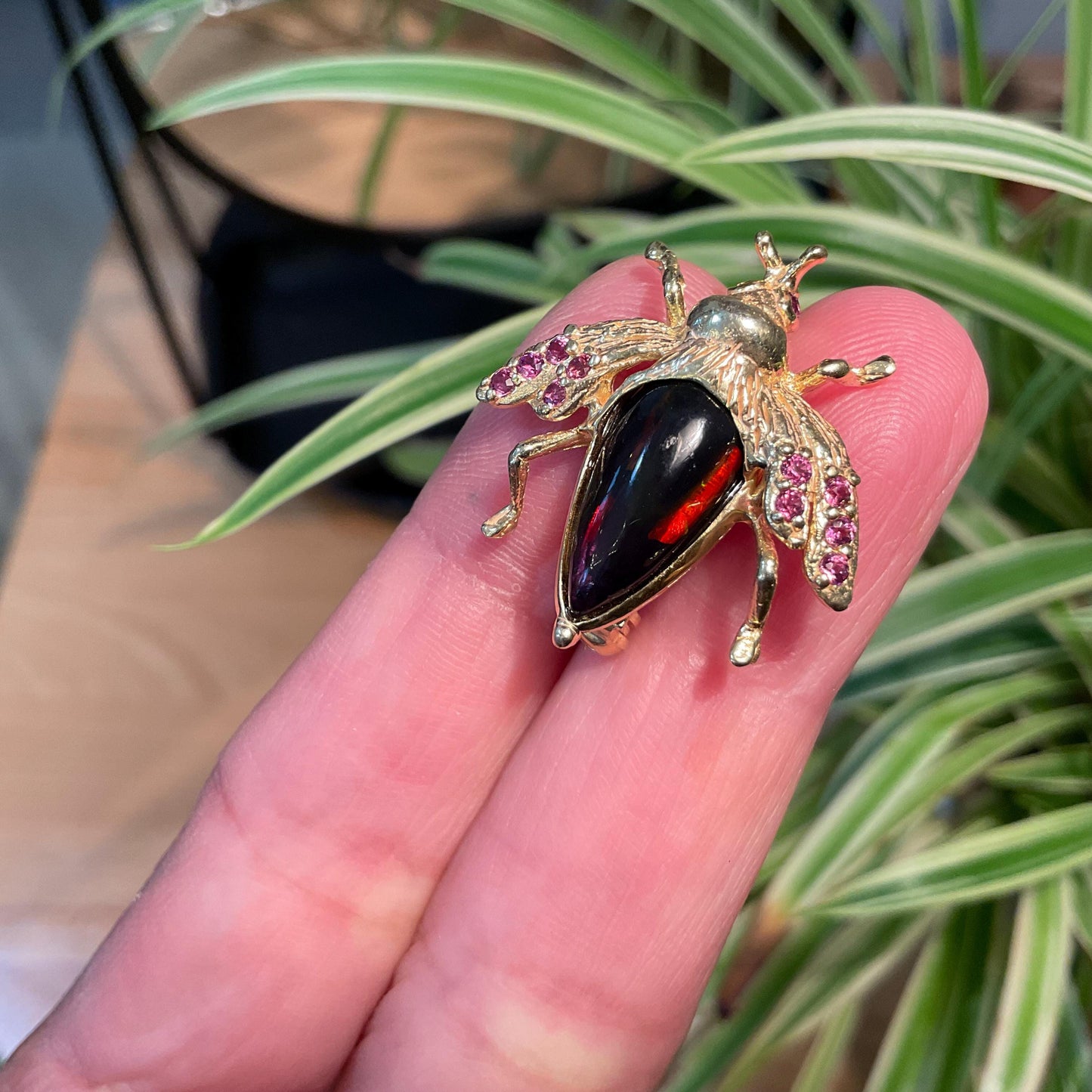 Sterling silver Statement amethyst black opal  gold brooch pin