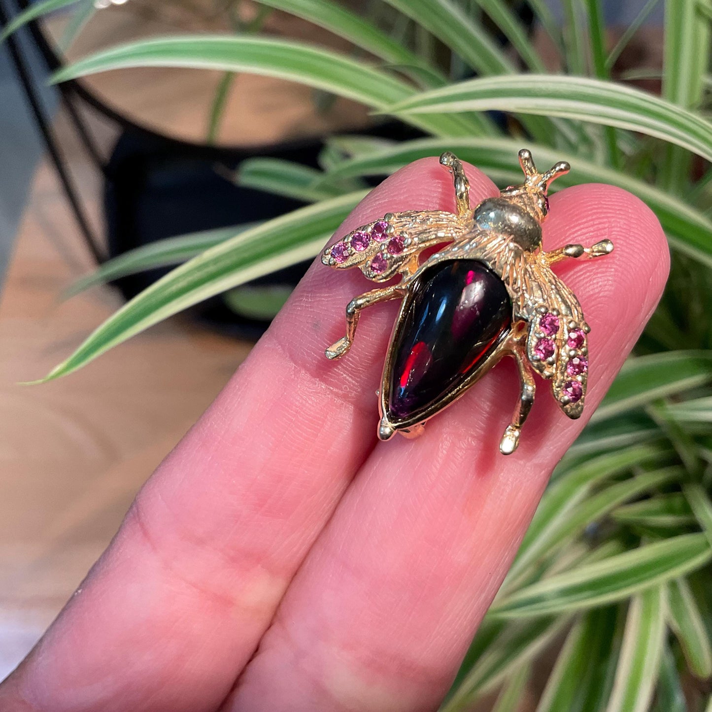 Sterling silver Statement amethyst black opal  gold brooch pin