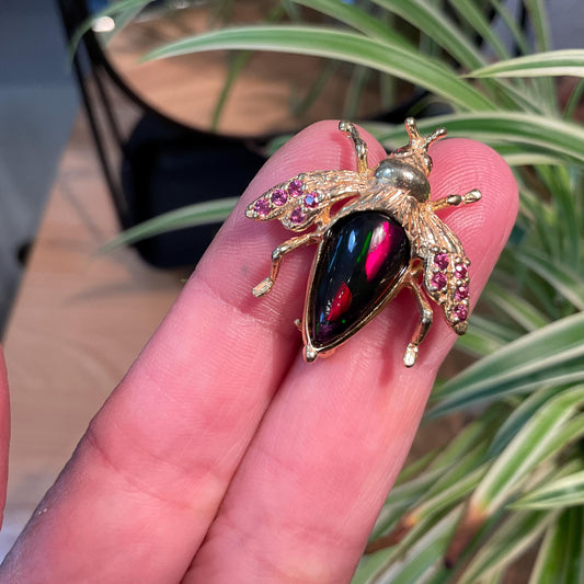 Sterling silver Statement amethyst black opal  gold brooch pin