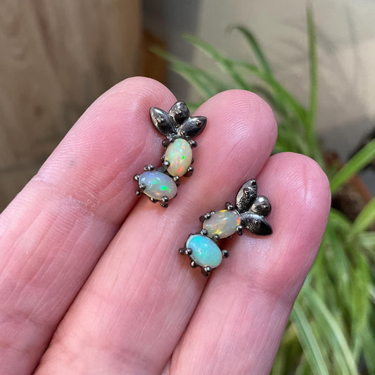 sterling silver rainbow natural opal Stud earrings