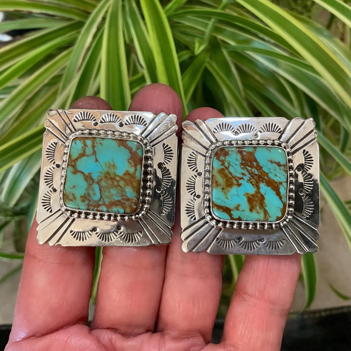 Sterling  Silver turquoise vintage statement oversize stud western earrings