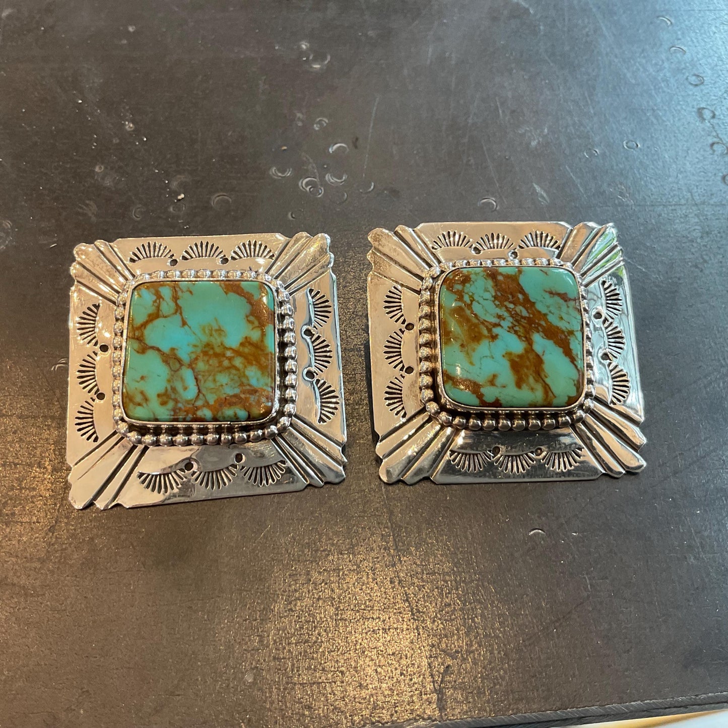 Sterling  Silver turquoise vintage statement oversize stud western earrings
