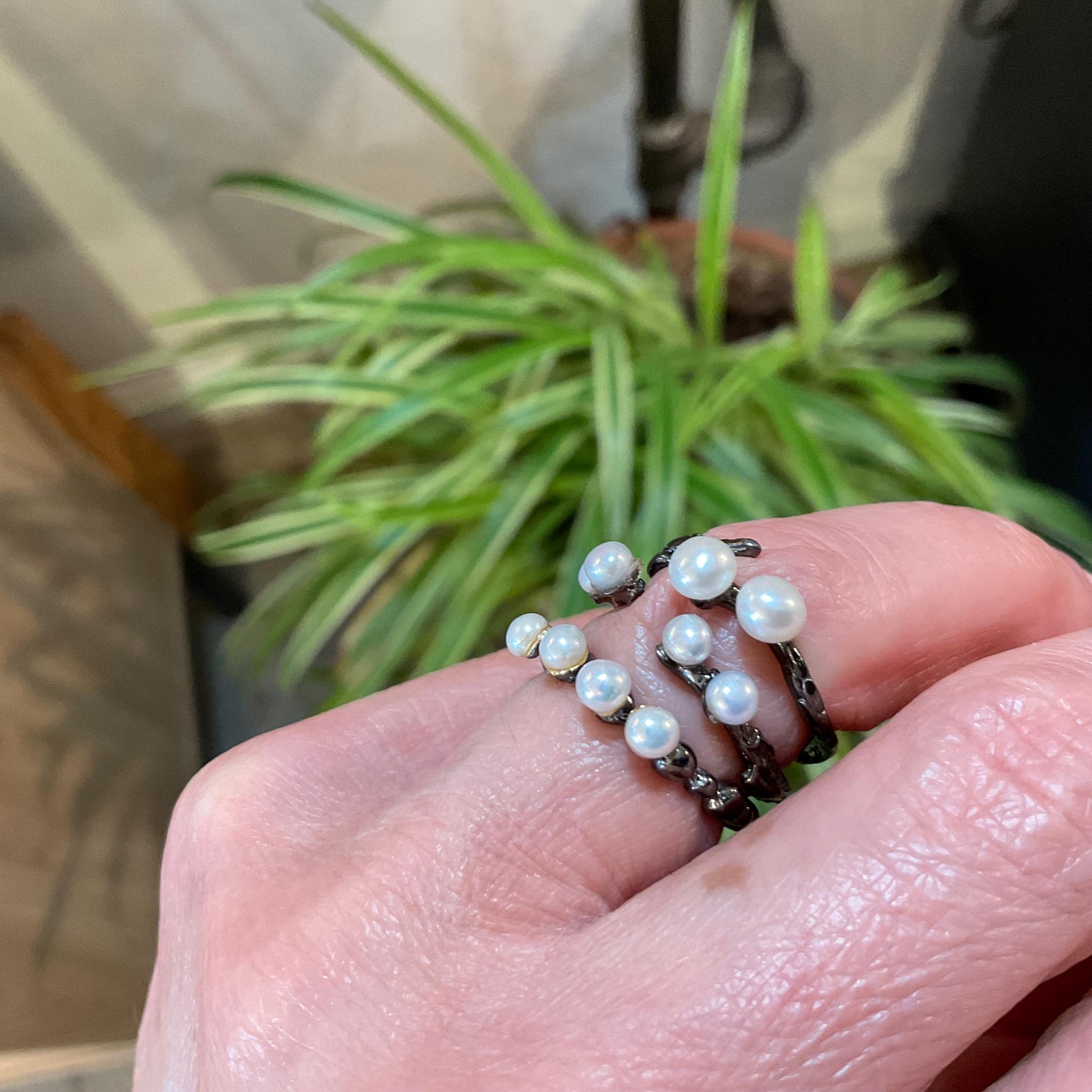 sterling silver white natural pearl dainty stackable open ring 5 6