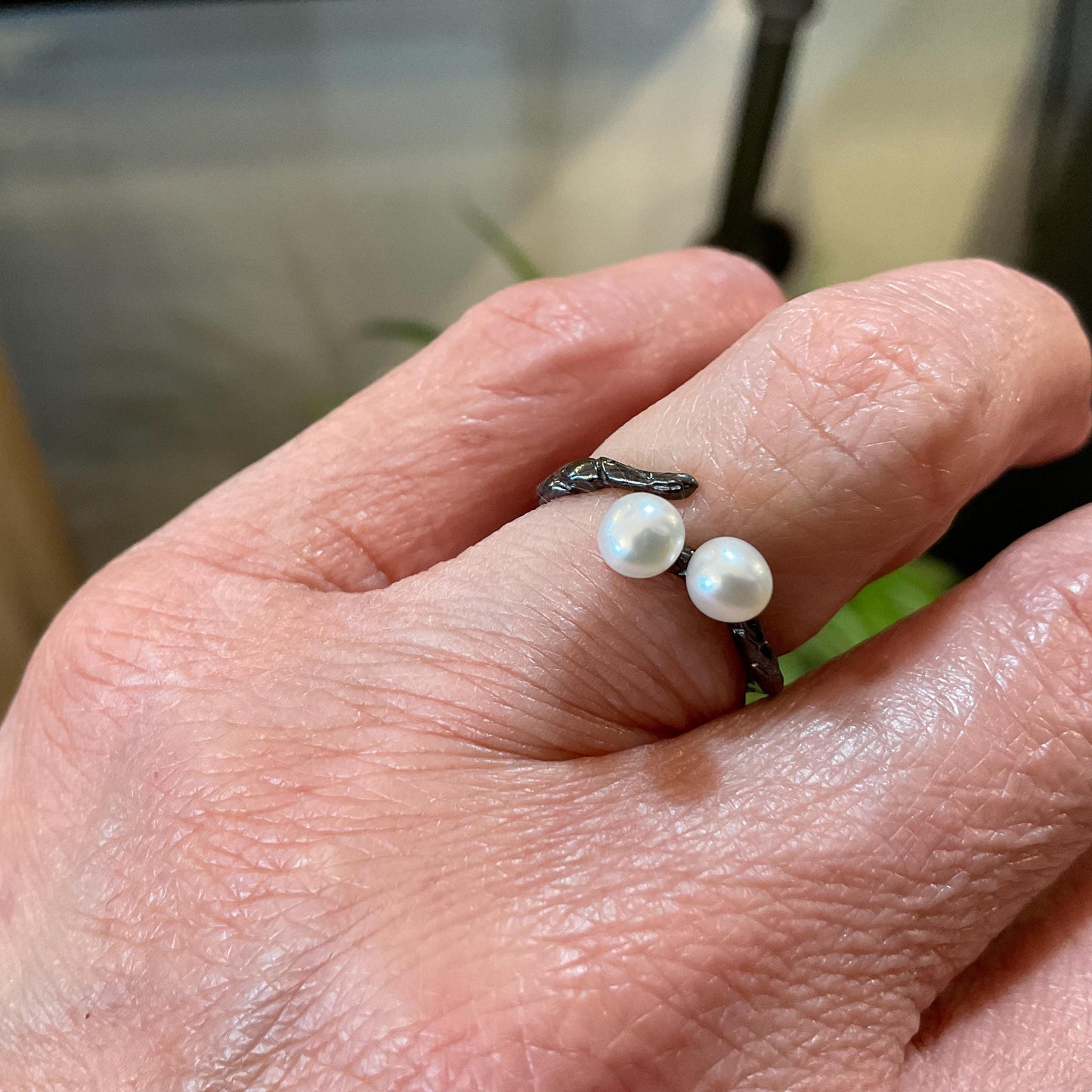 sterling silver white natural pearl dainty stackable open ring 5 6