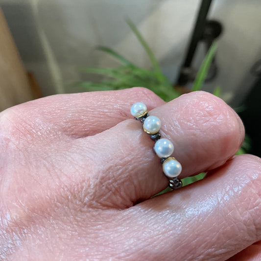 sterling silver white natural pearl dainty stackable ring 5.5