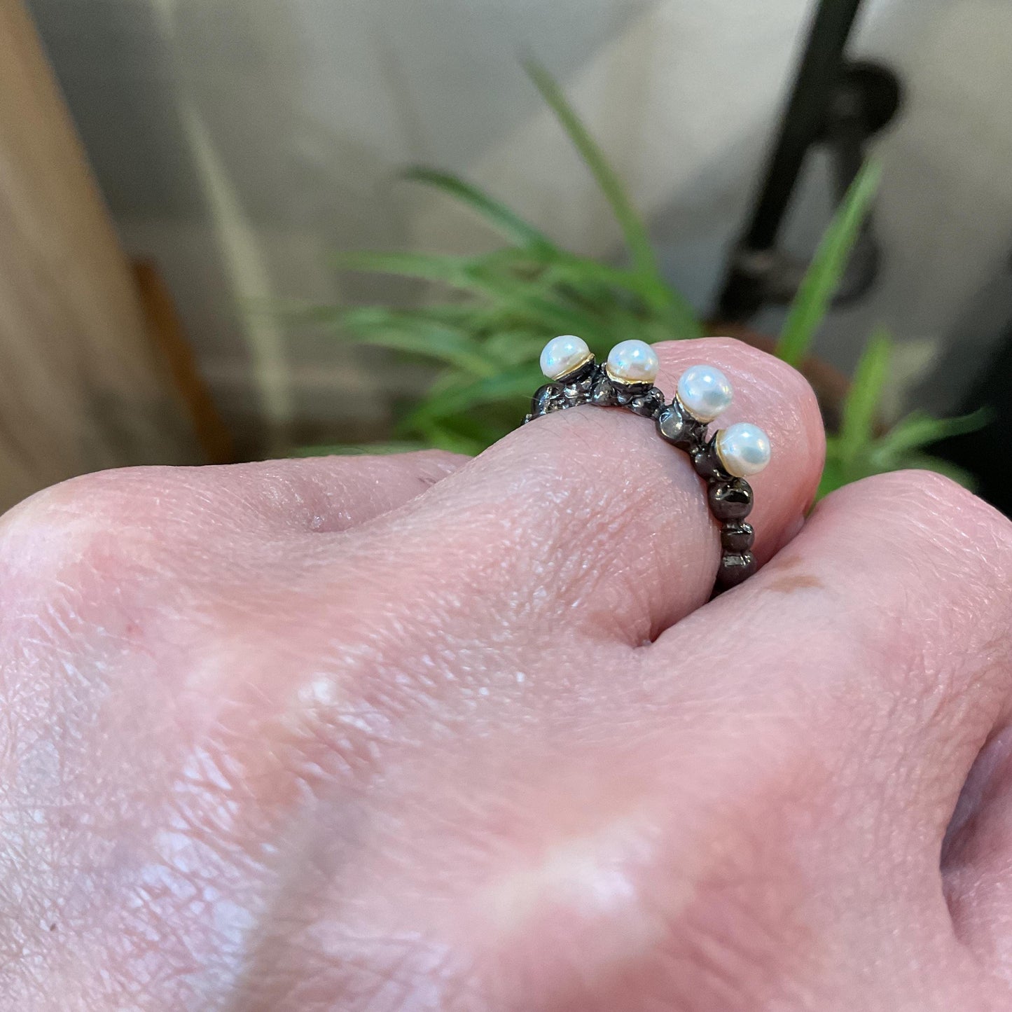 sterling silver white natural pearl dainty stackable ring 5.5