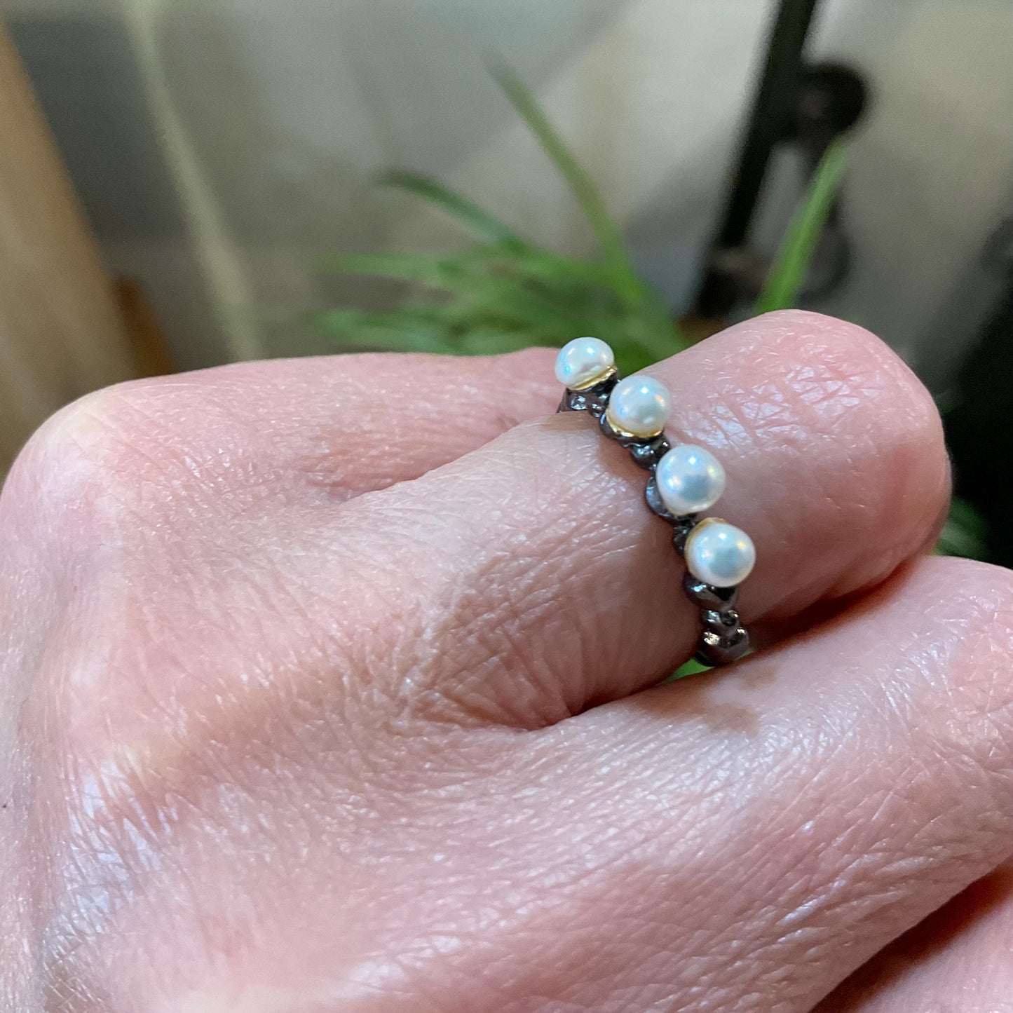 sterling silver white natural pearl dainty stackable ring 5.5