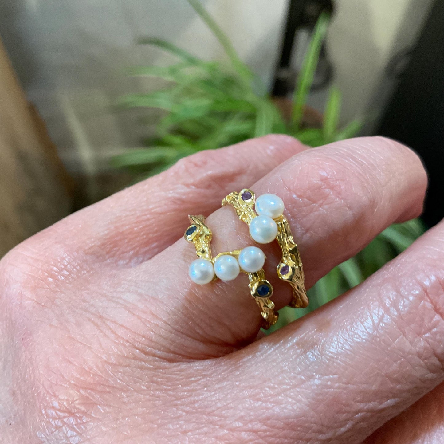 sterling silver white natural pearl dainty stackable gold amethyst ring 6