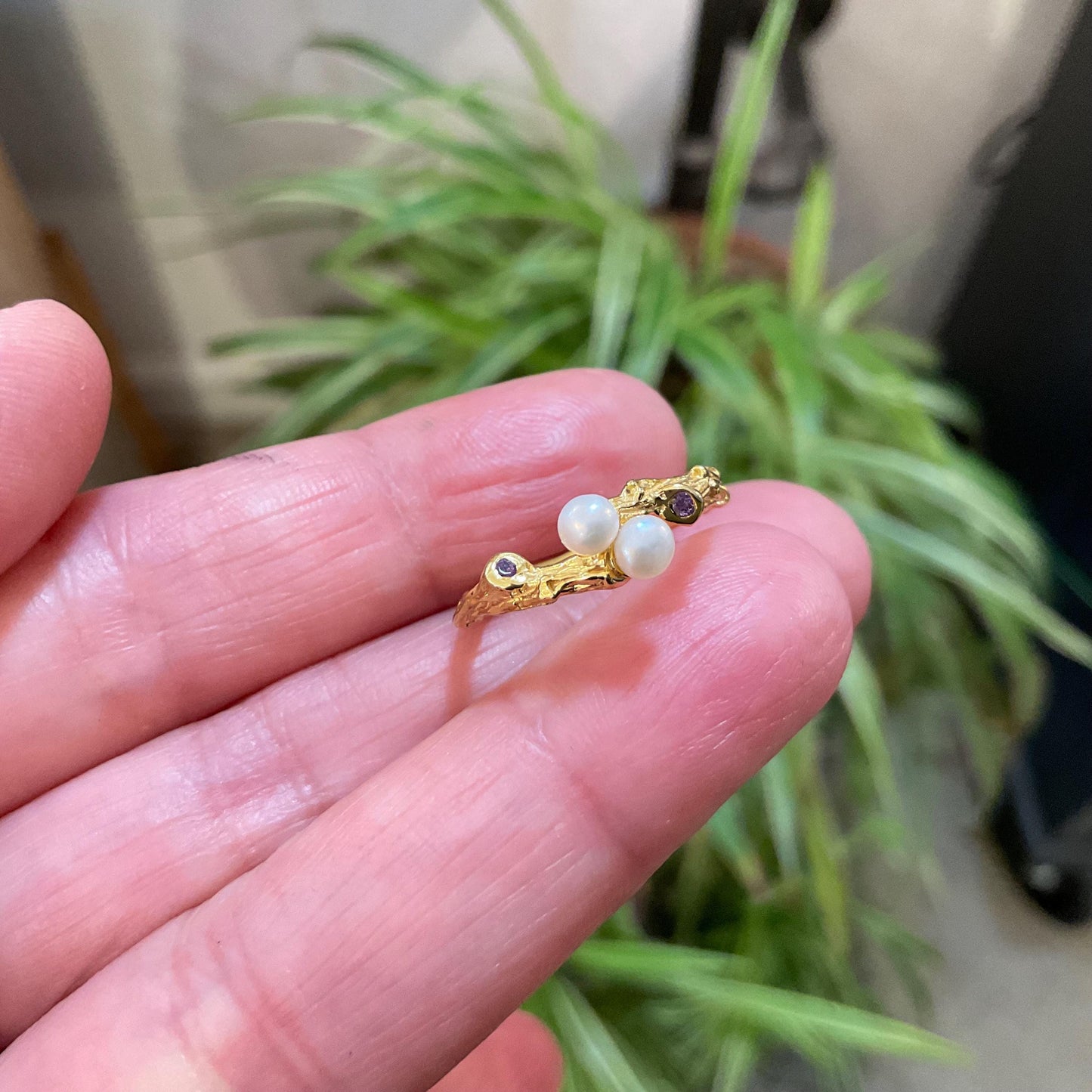 sterling silver white natural pearl dainty stackable gold amethyst ring 6