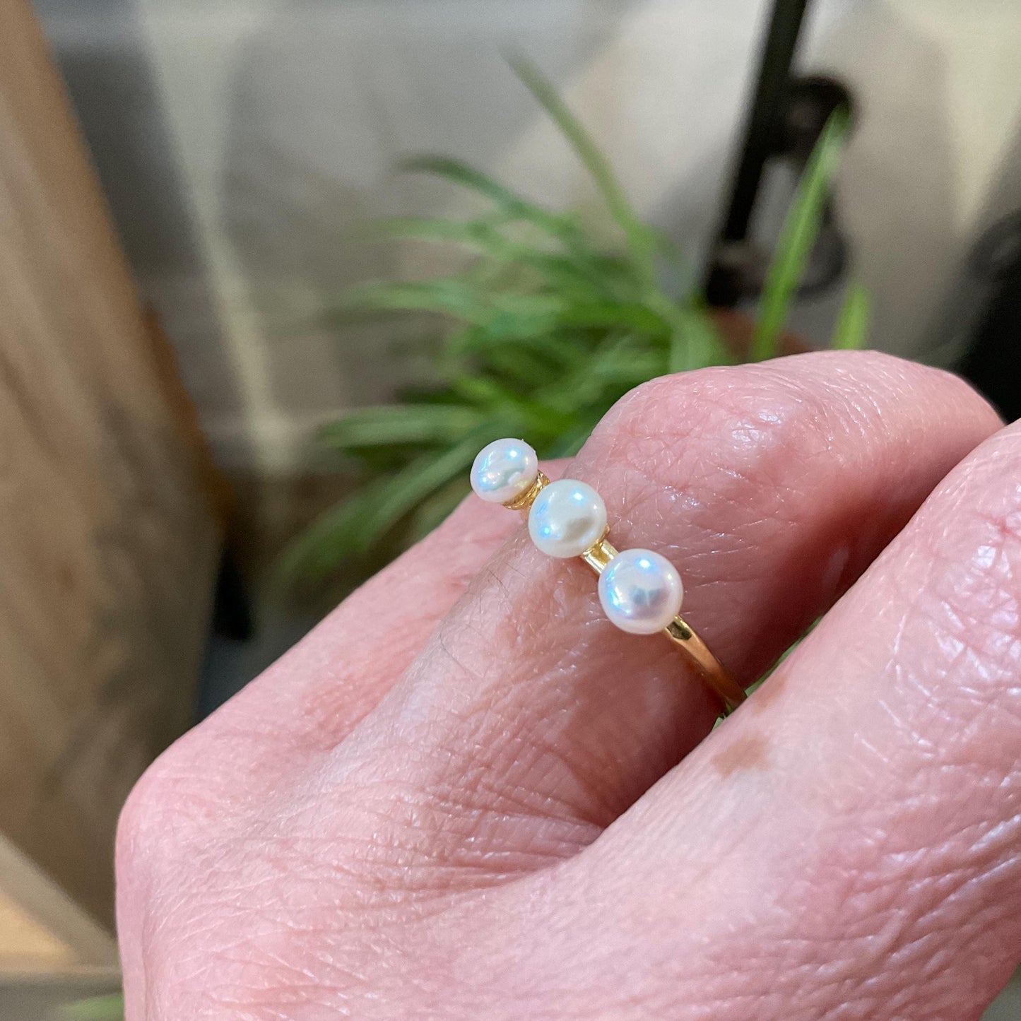 sterling silver white natural pearl dainty stackable gold ring 6.5