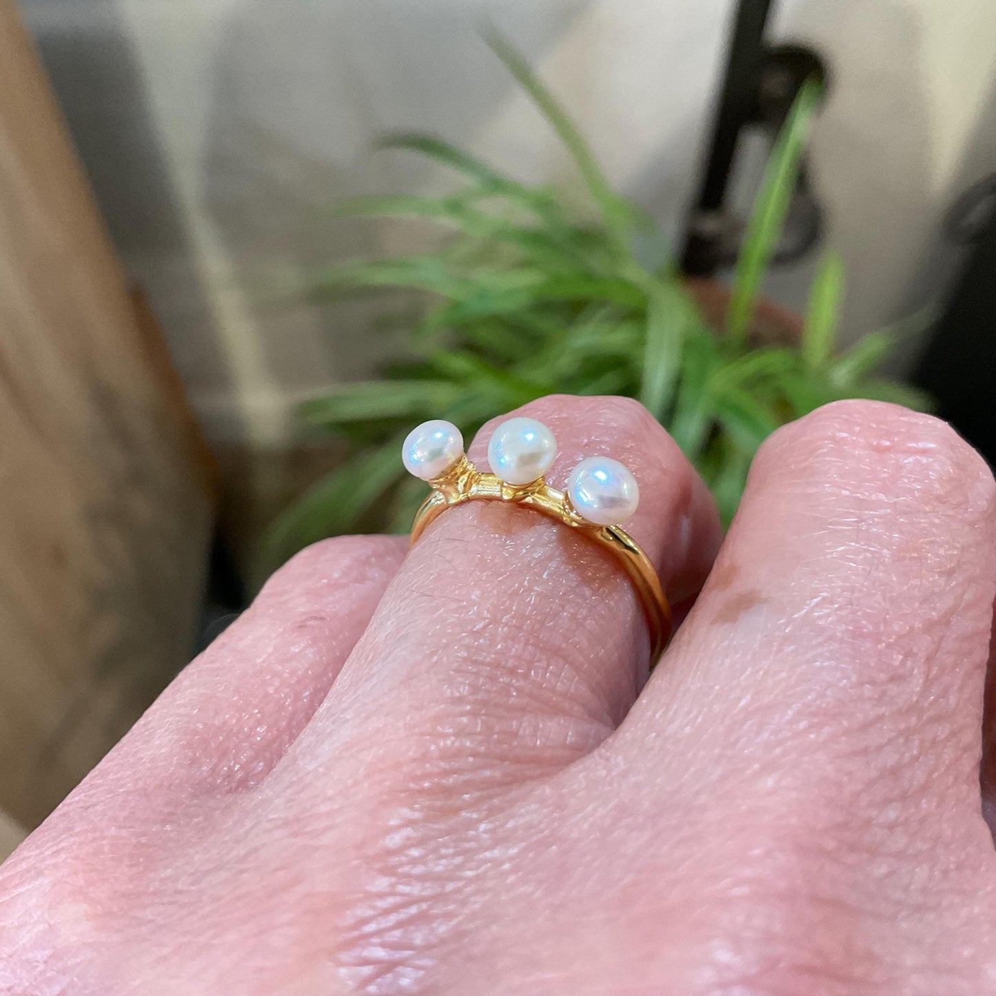 sterling silver white natural pearl dainty stackable gold ring 6.5