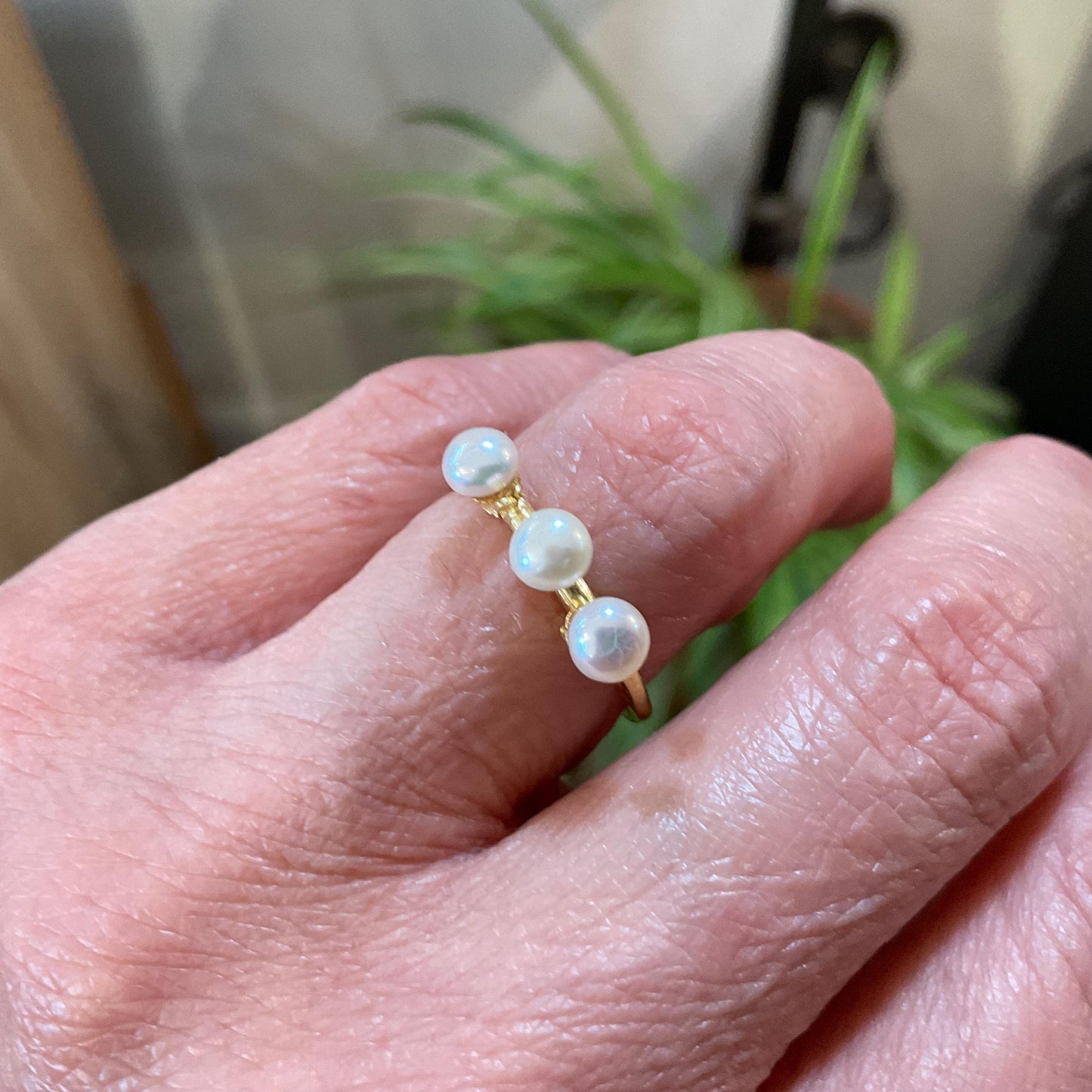 sterling silver white natural pearl dainty stackable gold ring 6.5