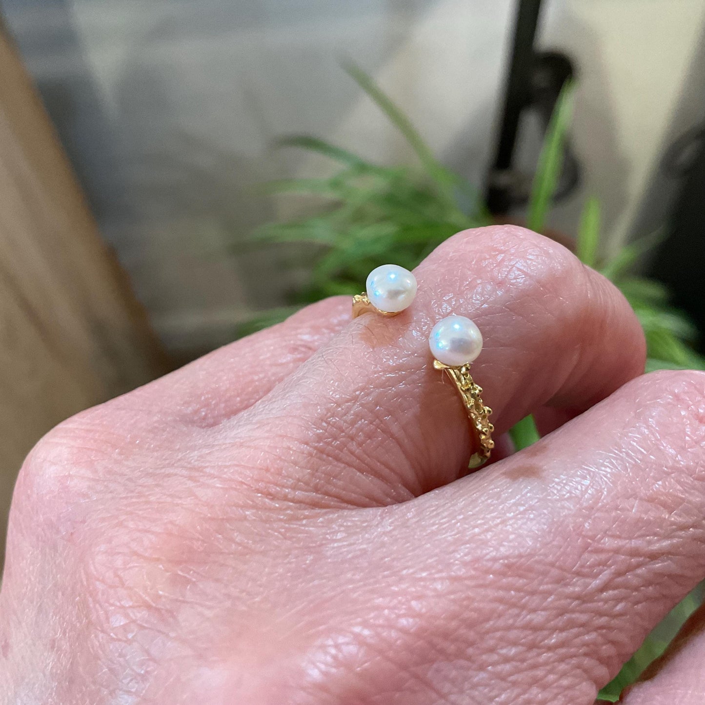 sterling silver white natural pearl dainty stackable gold open ring 6