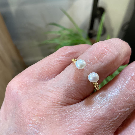 sterling silver white natural pearl dainty stackable gold open ring 6