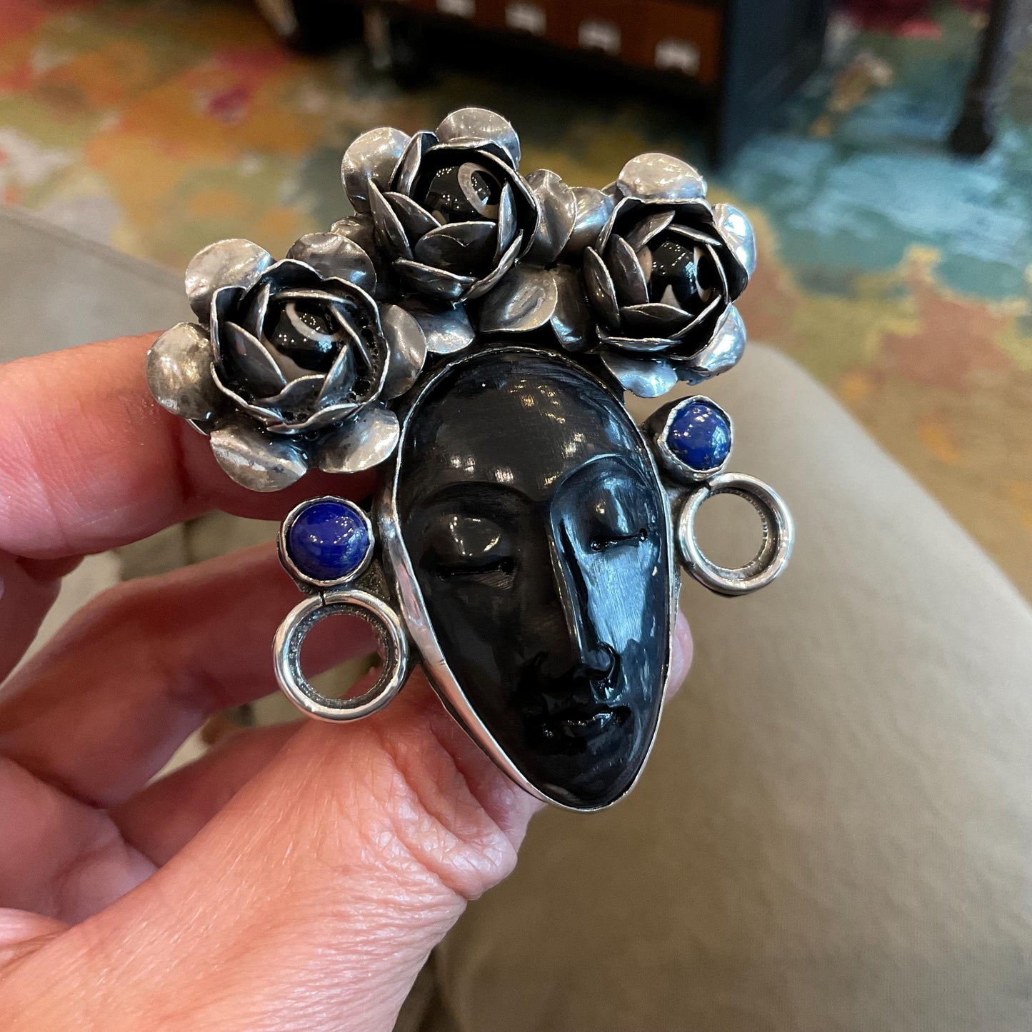 Sterling Silver art to wear dreaming woman cuff open Ring 7.5 8 9