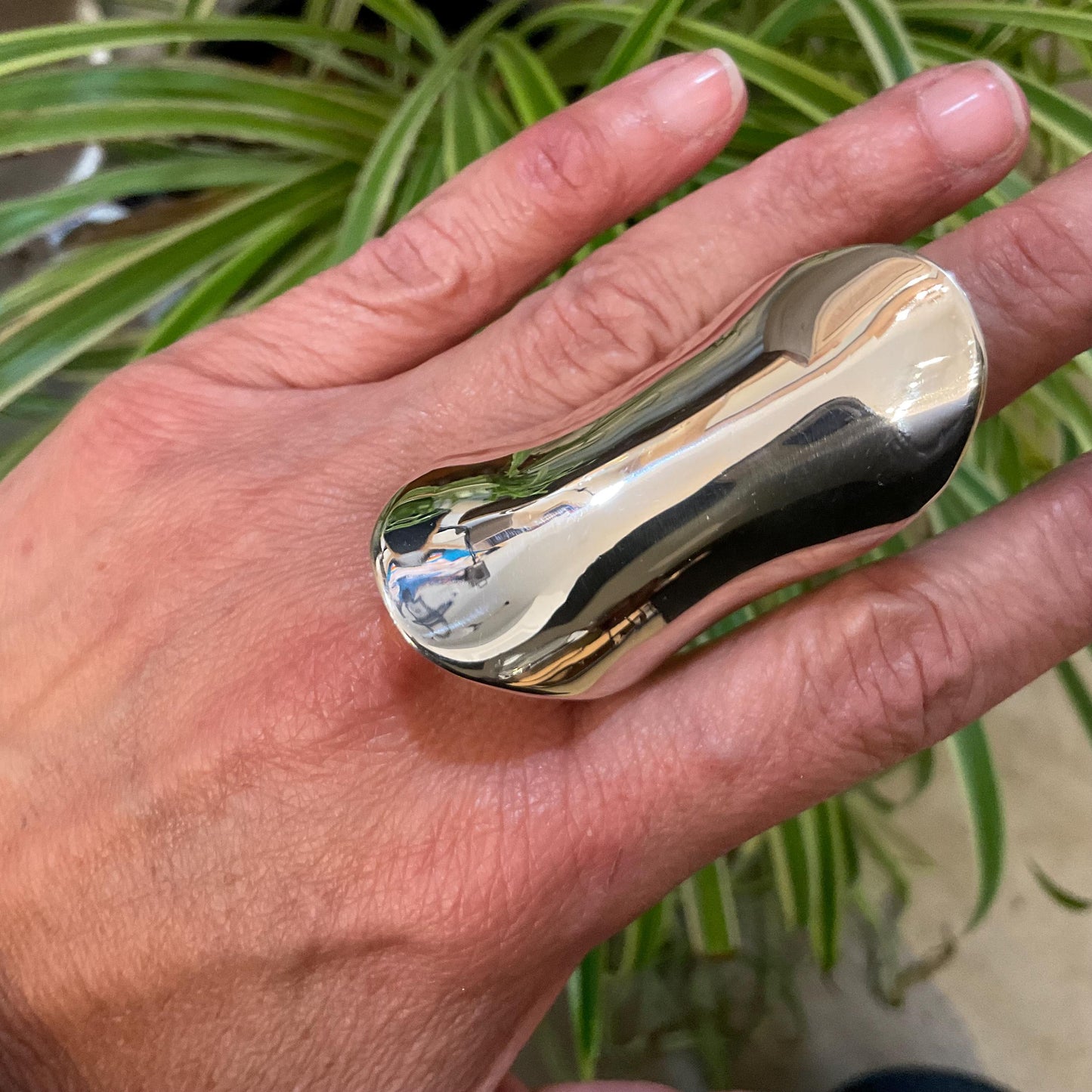 Sterling Silver Modernist oversize ellipsoid Statement Ring 7 8 9 10