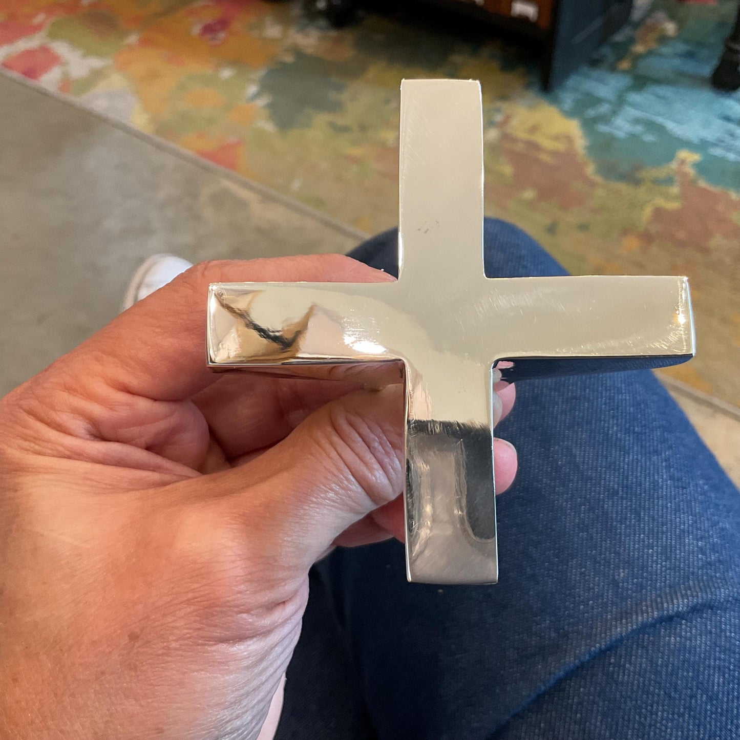 Sterling Silver Modernist oversize crossroad  cross Statement Ring 8 9 10