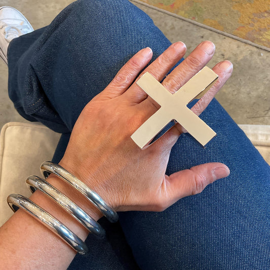 Sterling Silver Modernist oversize crossroad  cross Statement Ring 8 9 10