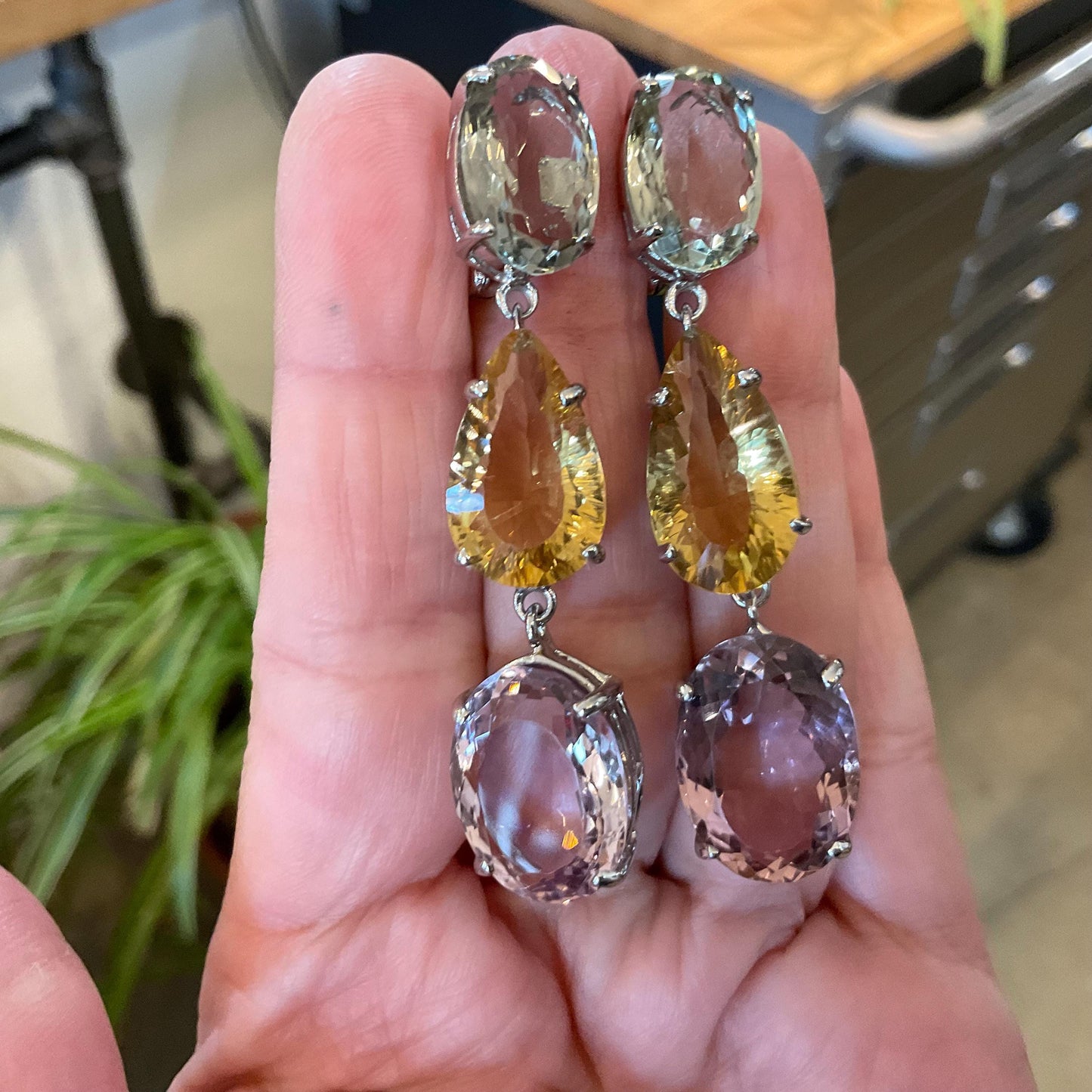 Sterling silver Ametrine citrine green amethyst dangle fancy earrings