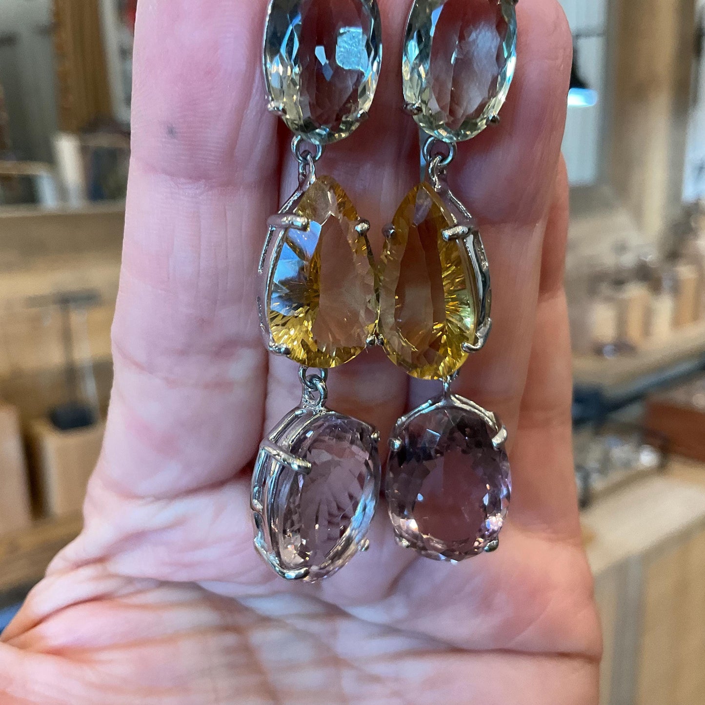 Sterling silver Ametrine citrine green amethyst dangle fancy earrings