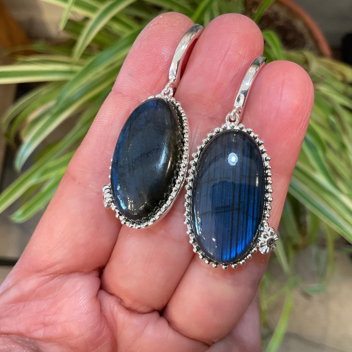 Sterling Silver labradorite dangle oval shape sapphire earrings