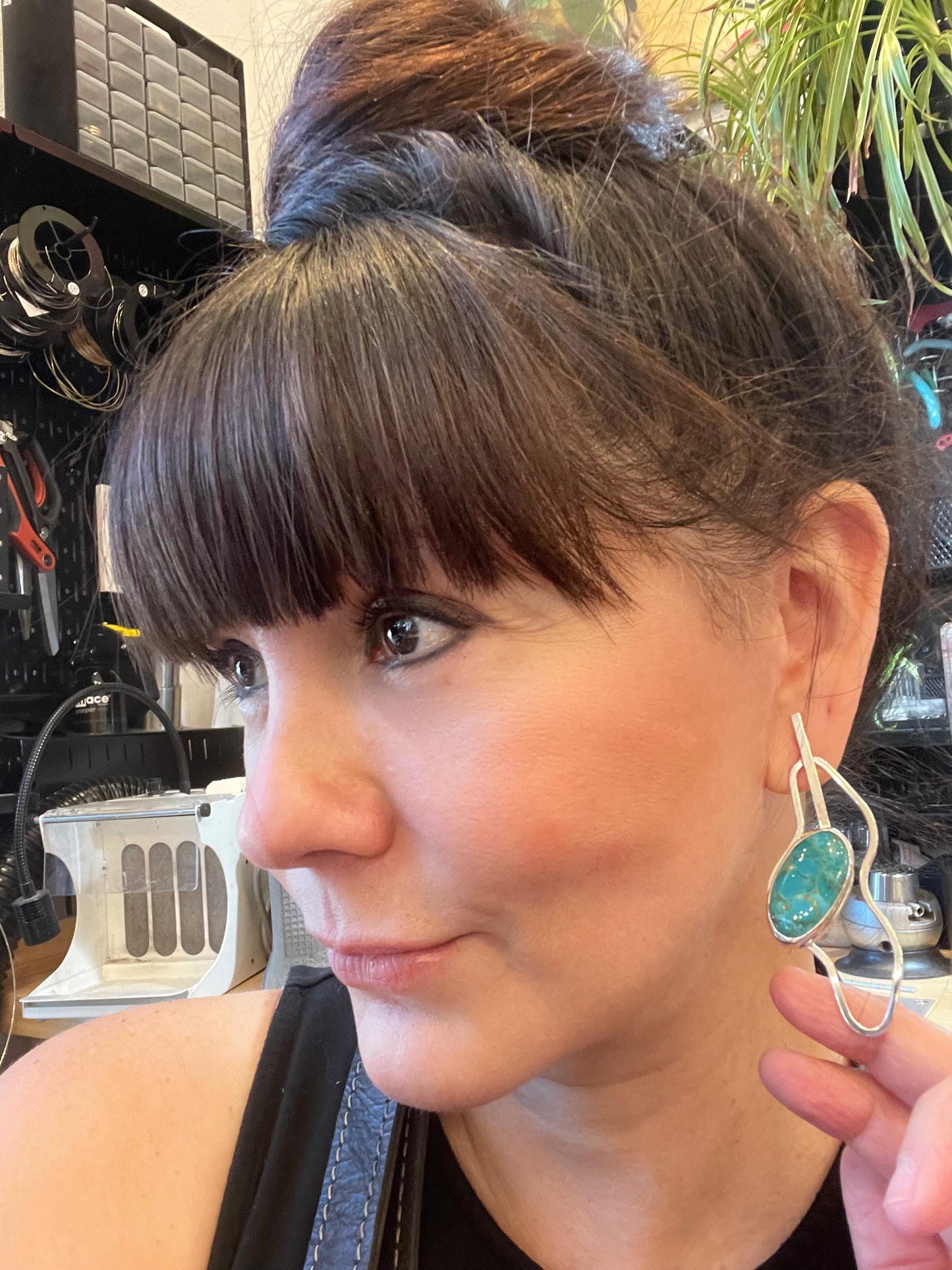 Sterling Silver large kingman turquoise modernist post  earrings 3”