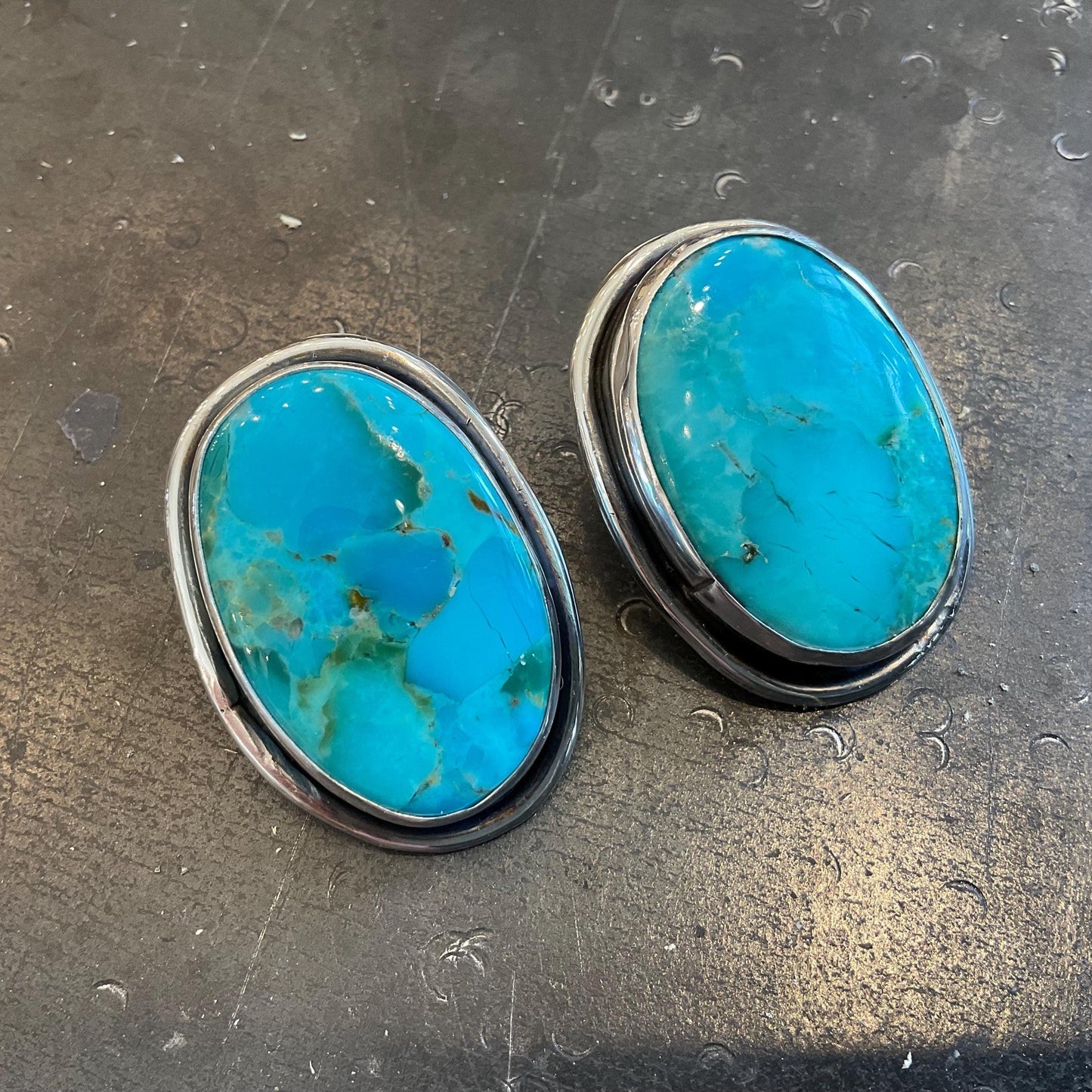 Sterling Silver large kingman turquoise large post earrings