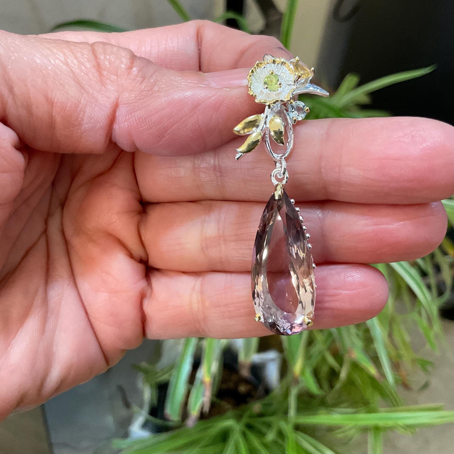 sterling silver Ametrine large pear shape citrine topaz  pendant Colors Of Etnika