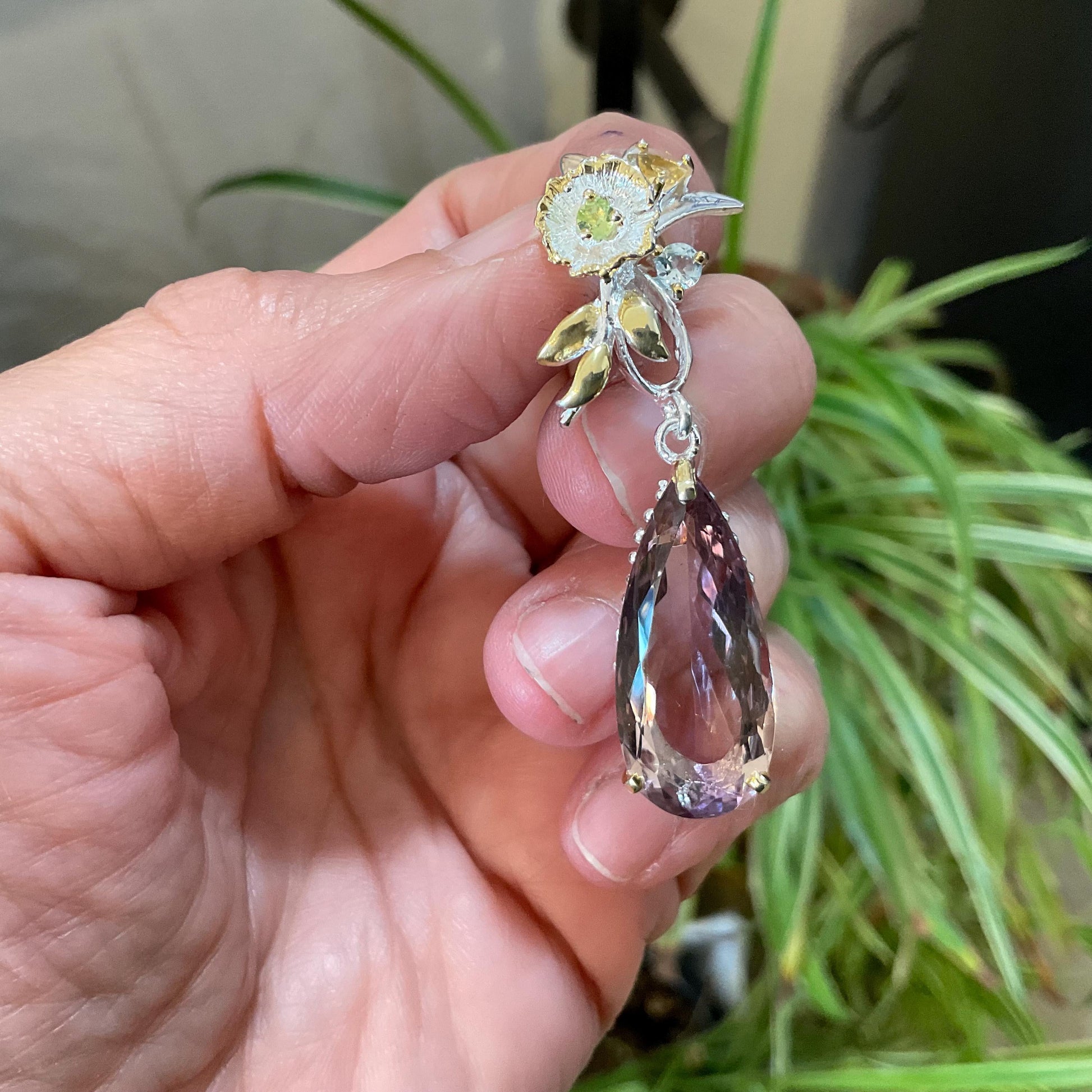sterling silver Ametrine large pear shape citrine topaz  pendant Colors Of Etnika