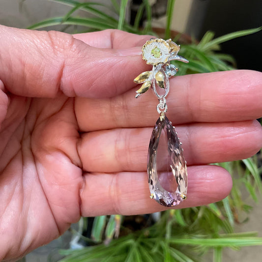 sterling silver Ametrine large pear shape citrine topaz  pendant