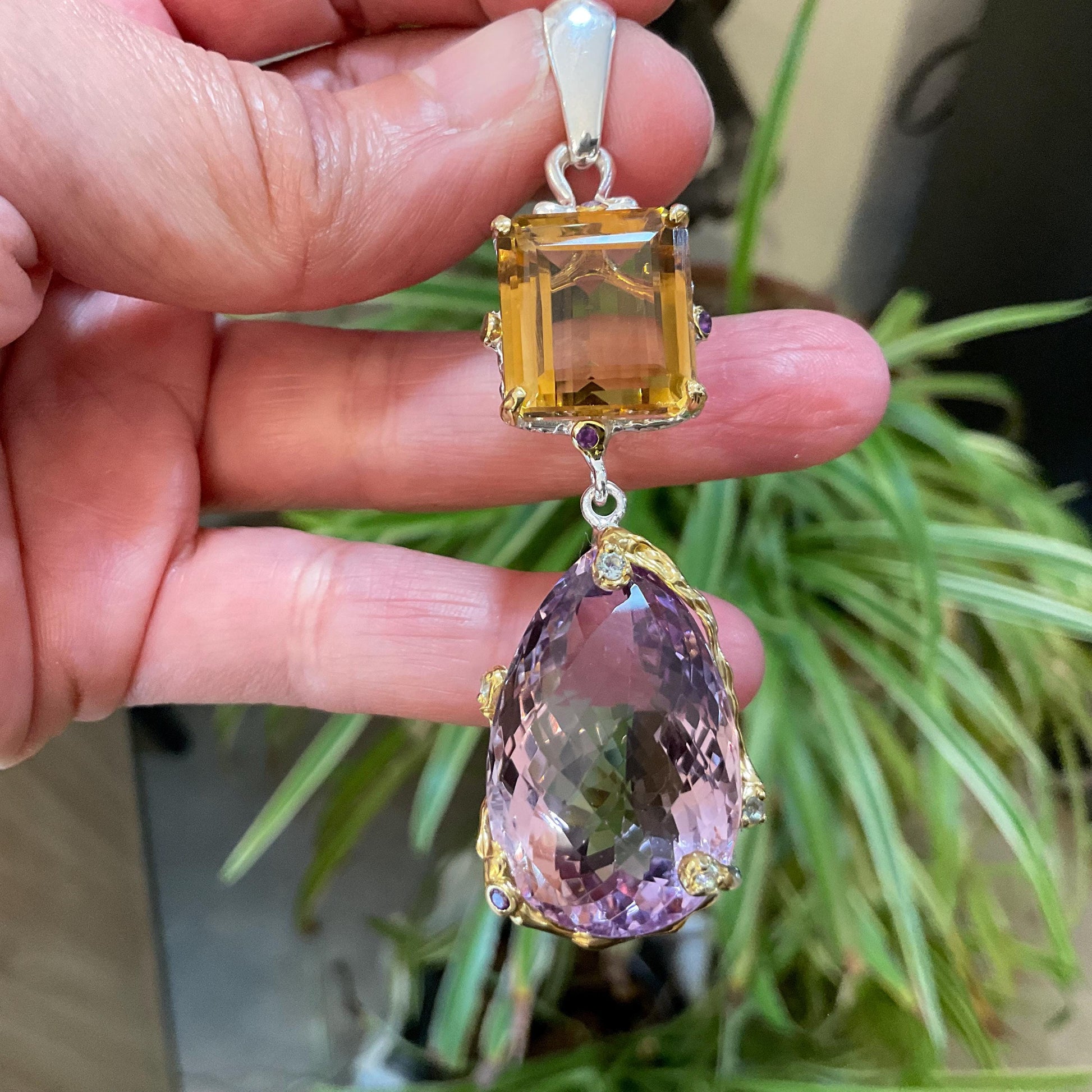 sterling silver Ametrine citrine large pear shape pendant Colors Of Etnika