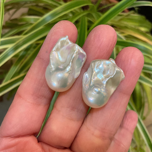 Sterling Silver white natural organic baroque pearl post Earrings