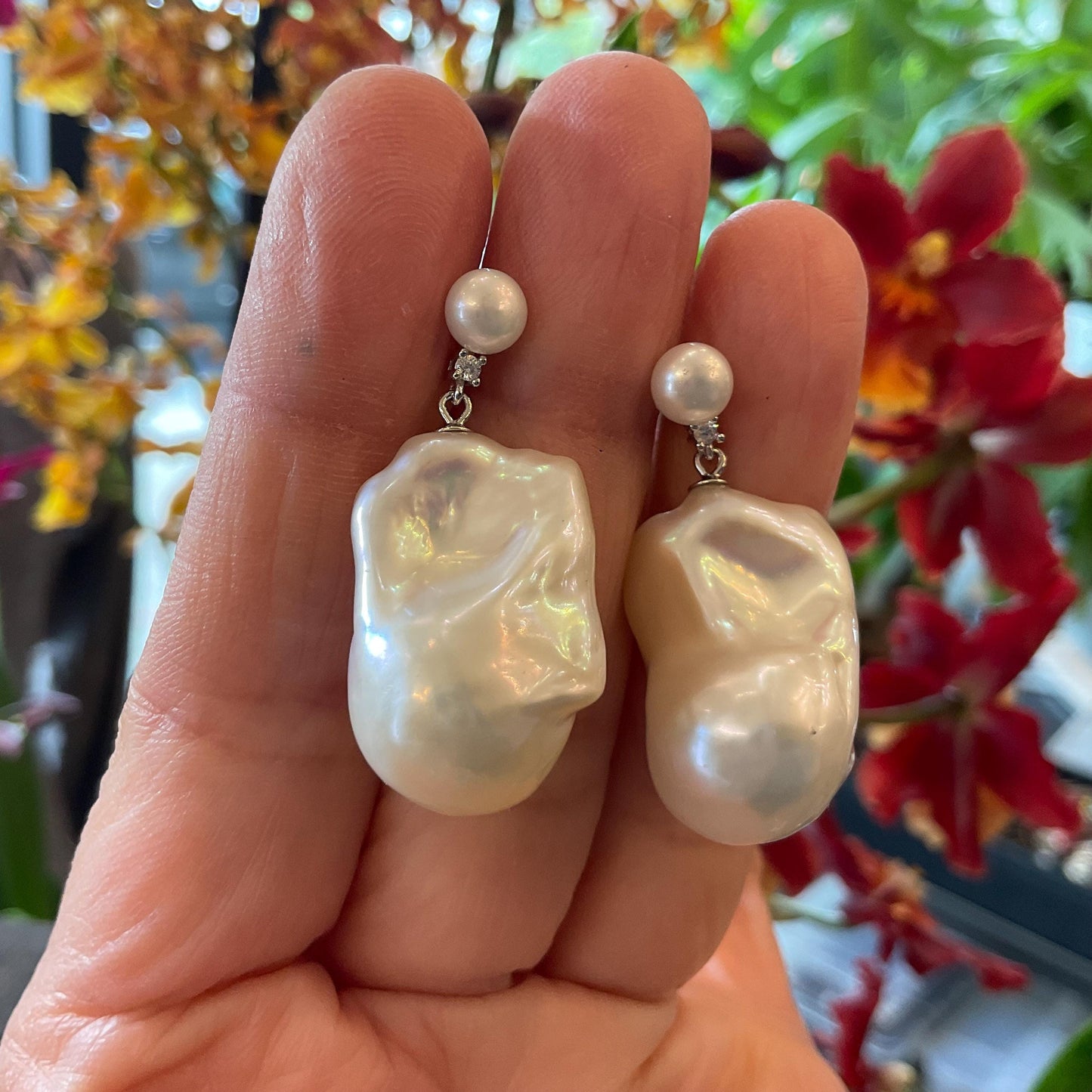 Sterling Silver white natural organic baroque pearl dangle  Earrings