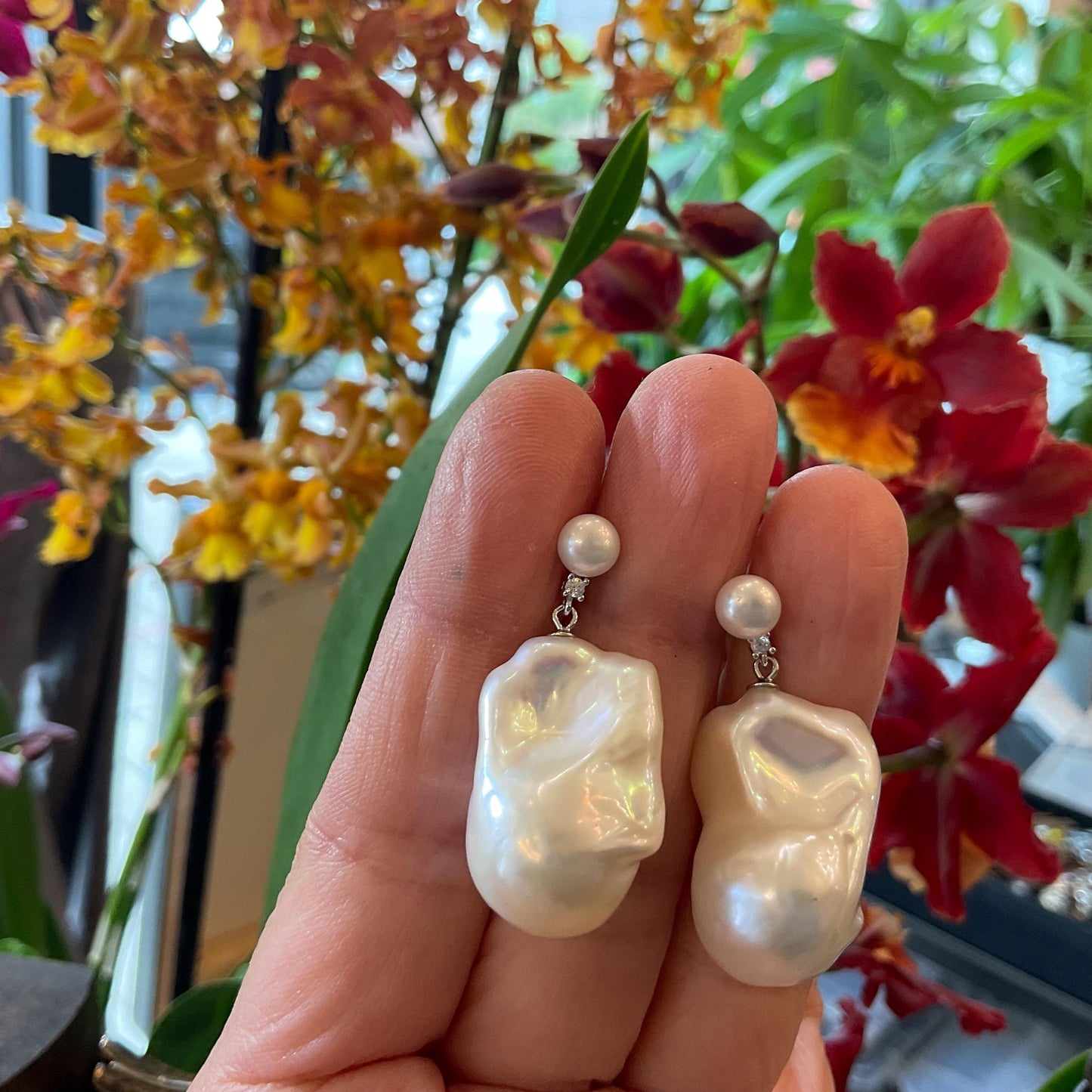 Sterling Silver white natural organic baroque pearl dangle  Earrings