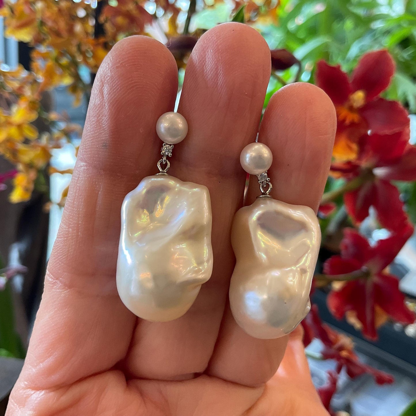 Sterling Silver white natural organic baroque pearl dangle  Earrings