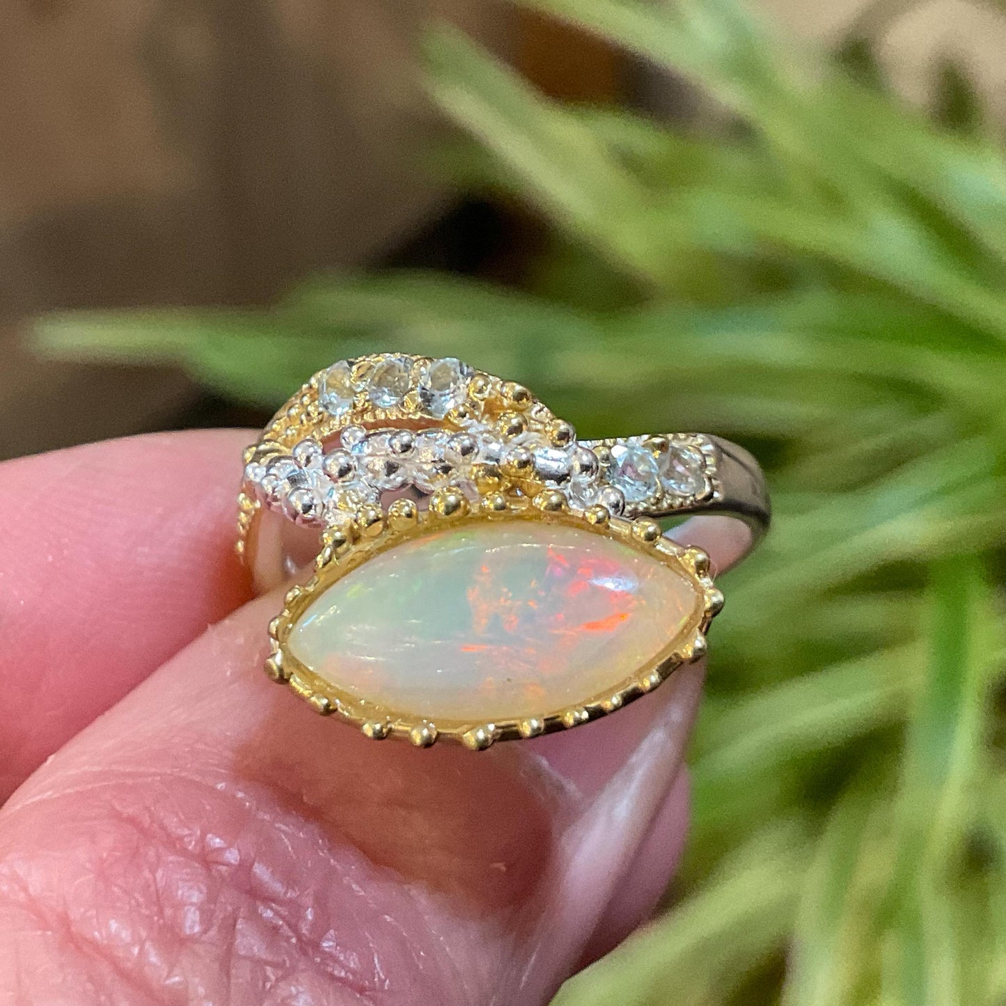 sterling silver natural rainbow opal marquis topaz  Etnika ring 8