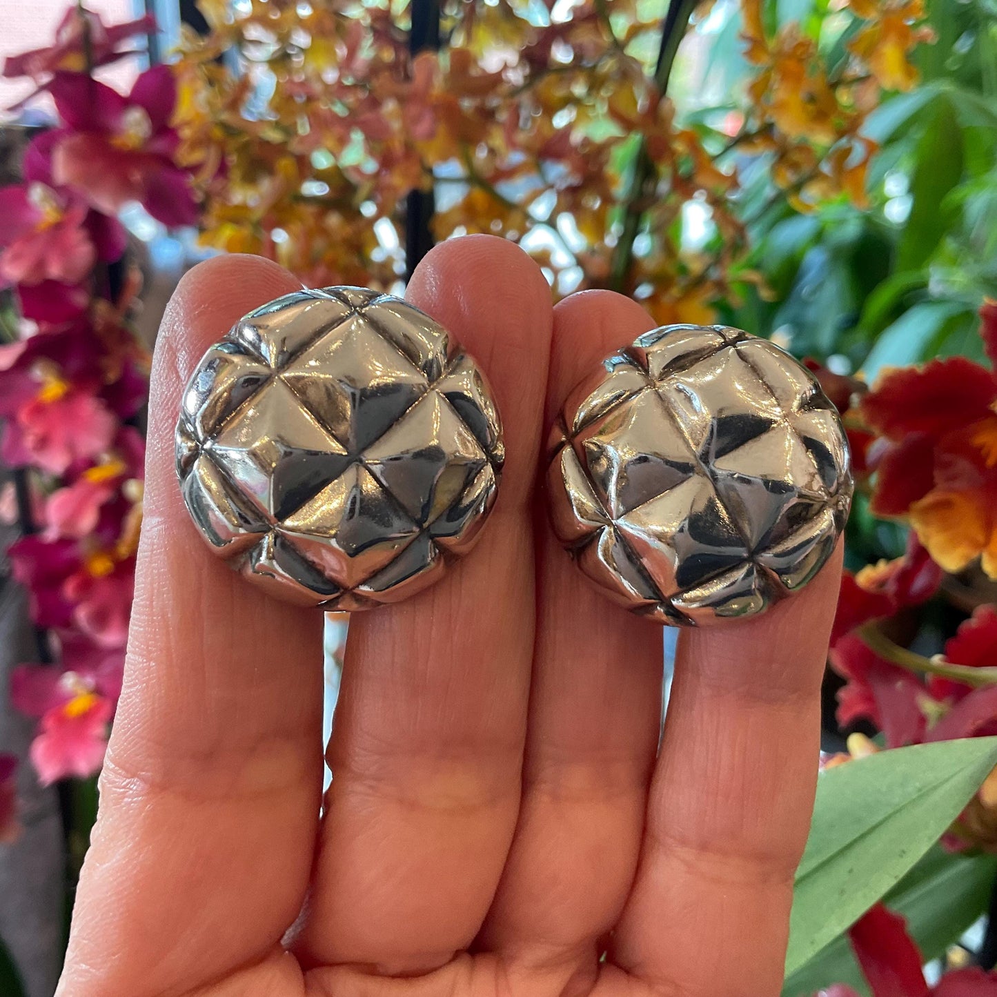 sterling silver Modernist dome semi round post oversize Earrings