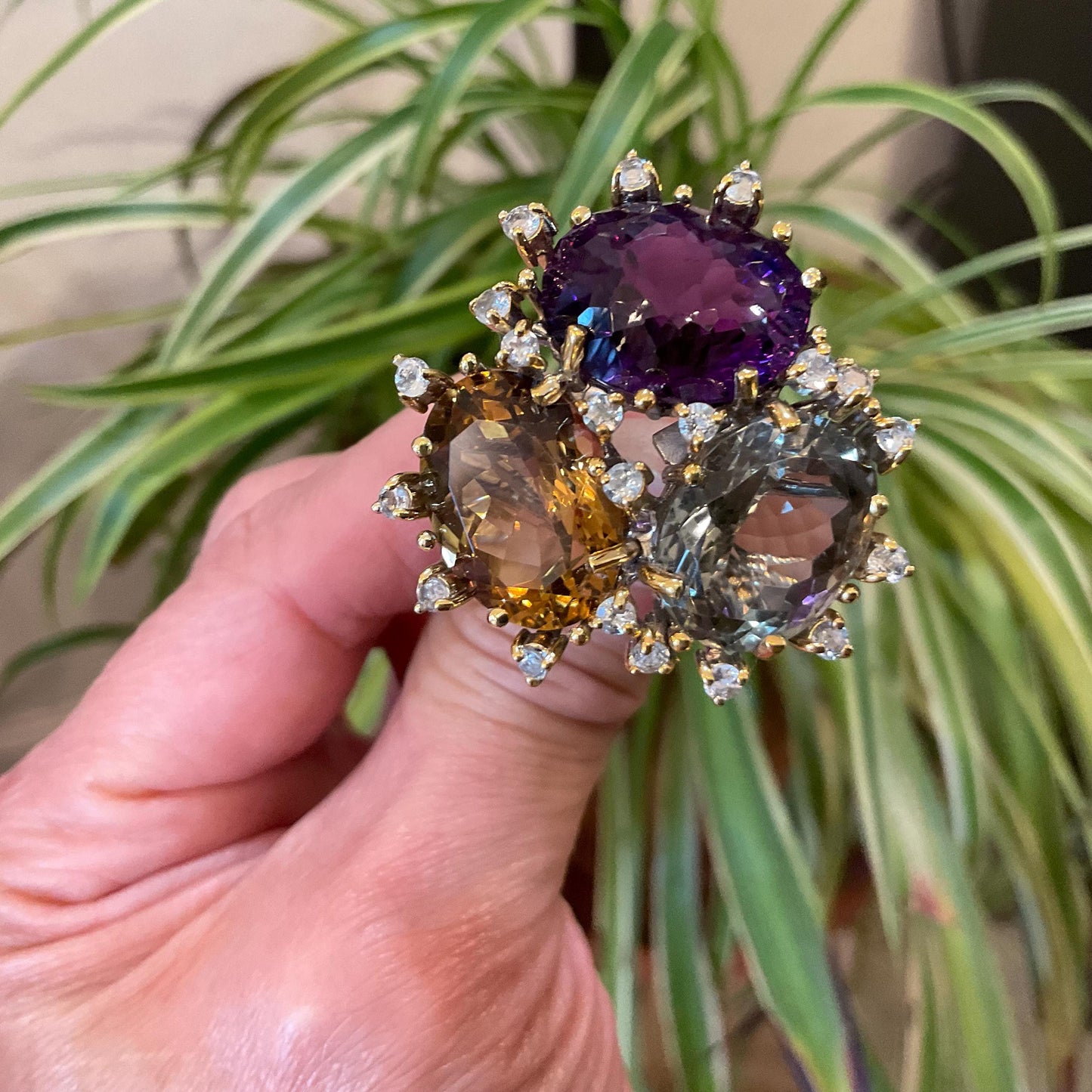 sterling Silver amethyst citrine white topaz statement Ring 9