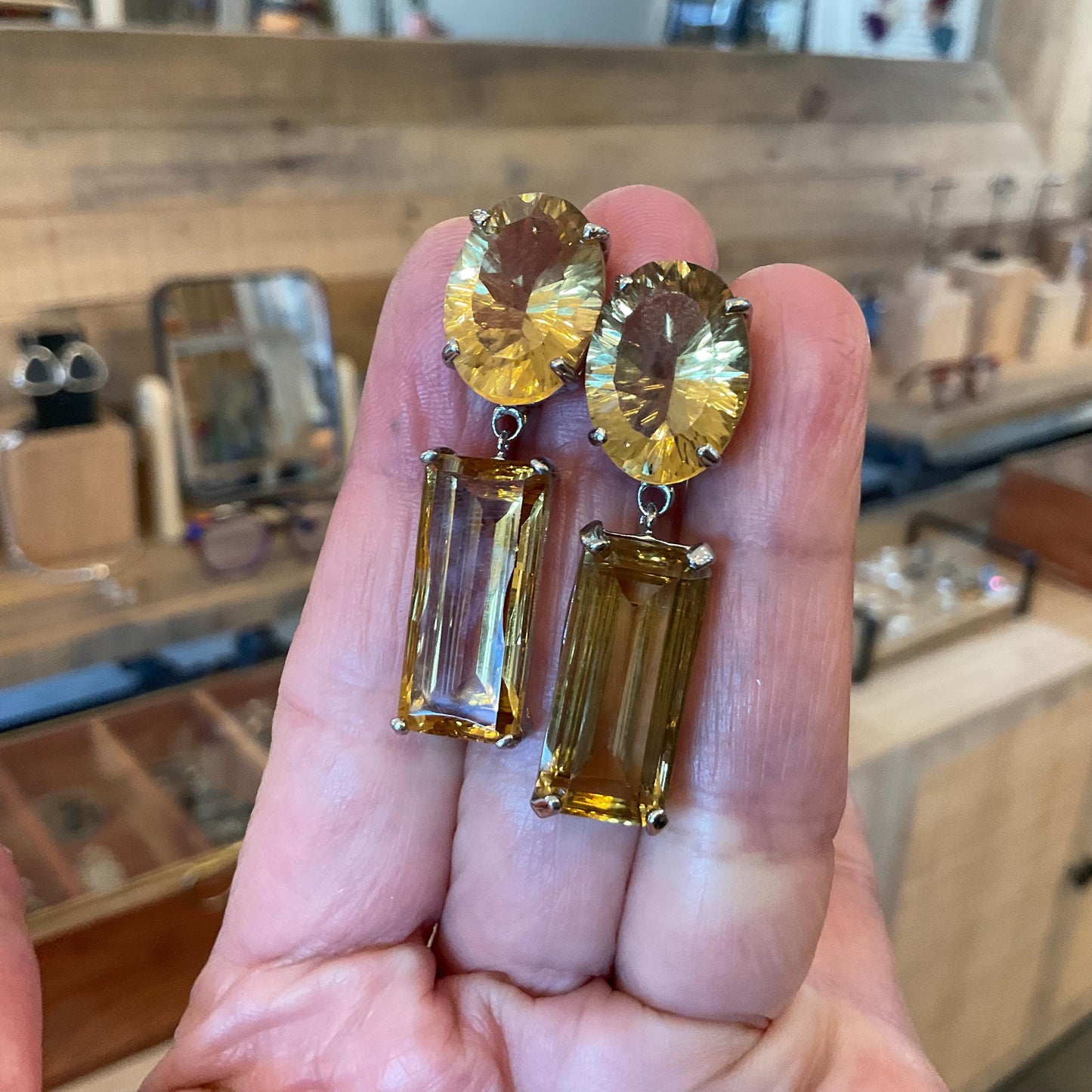 Sterling silver oval citrine fancy cut dangle  50ct earrings